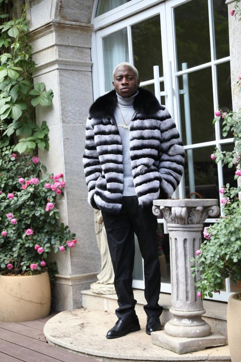 Men's Rabbit Fur Coat Lapel With Zipper Front - Janefur