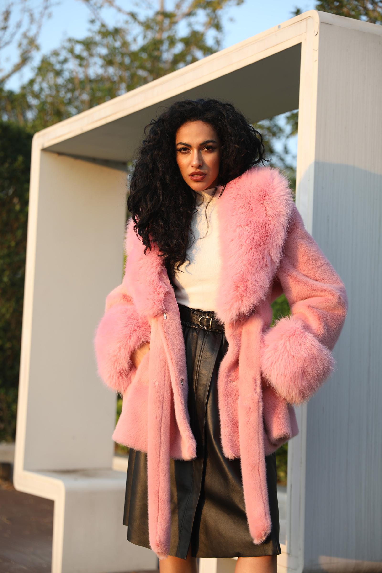 Eco-friendly Mink Fur Faux Mink Fur Shawl Collar Skirt Hem Women's Winter Coat - Janefur