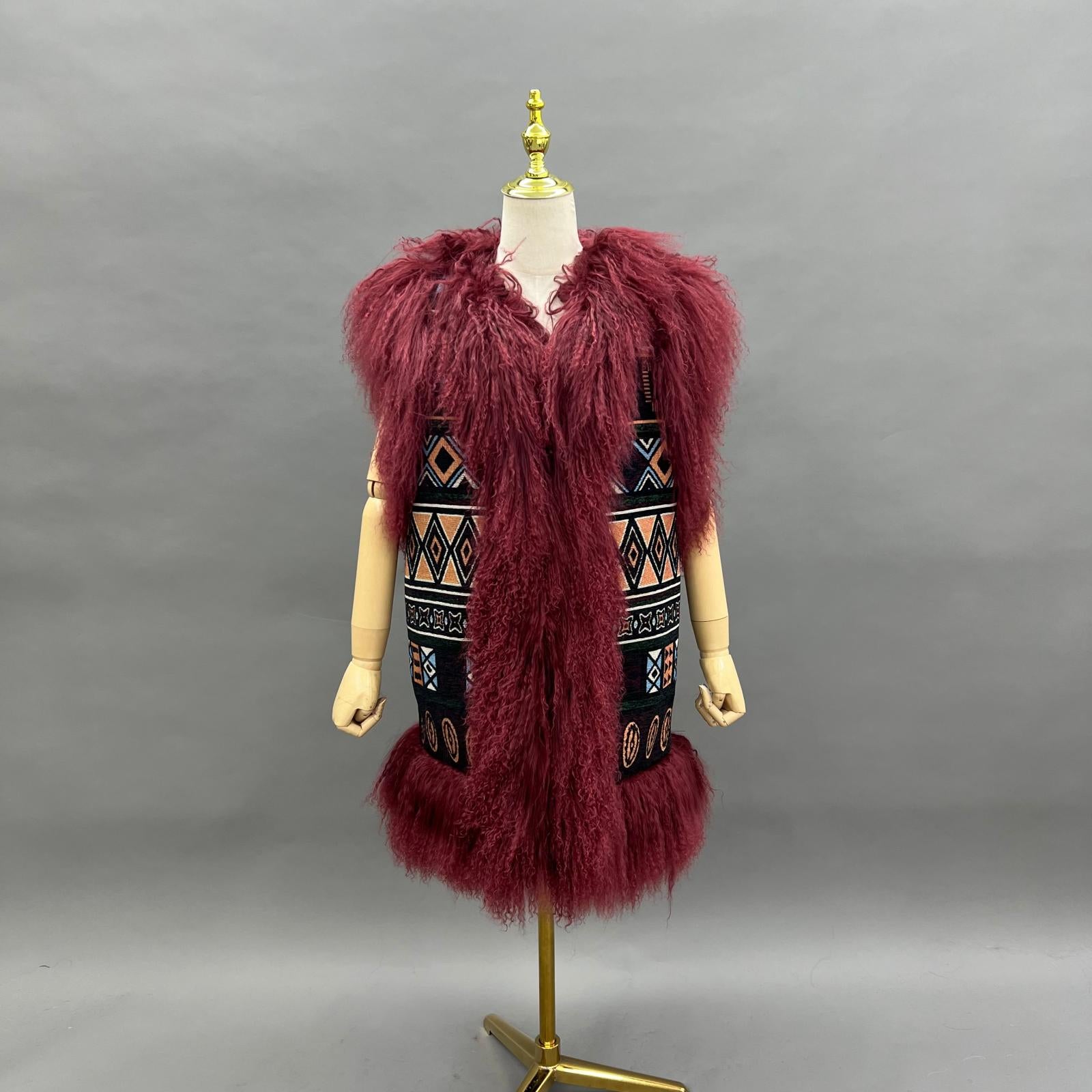 Women's Stylish Reversible Mongolian Lamb Fur Vest Long Vest Outerwear - Janefur