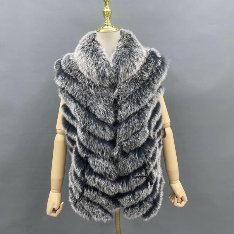 Double-Sided Fox Fur Diagonal Stripe Vest - Janefur