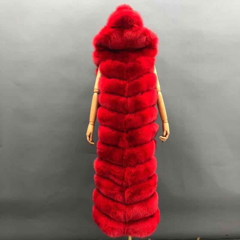 Winter Long Hooded Fox Fur Womens Luxury Vest - Janefur