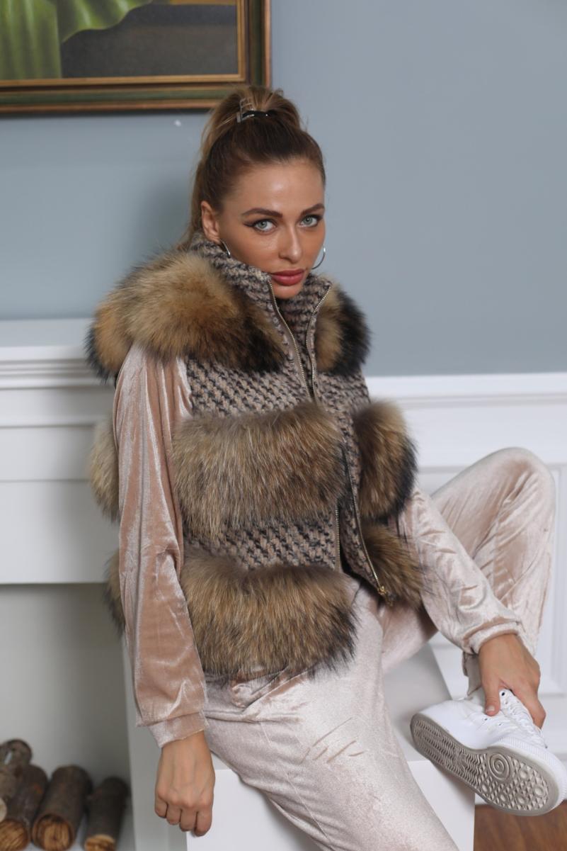 Zipped Chanel Style Raccoon Fur Vest - Janefur