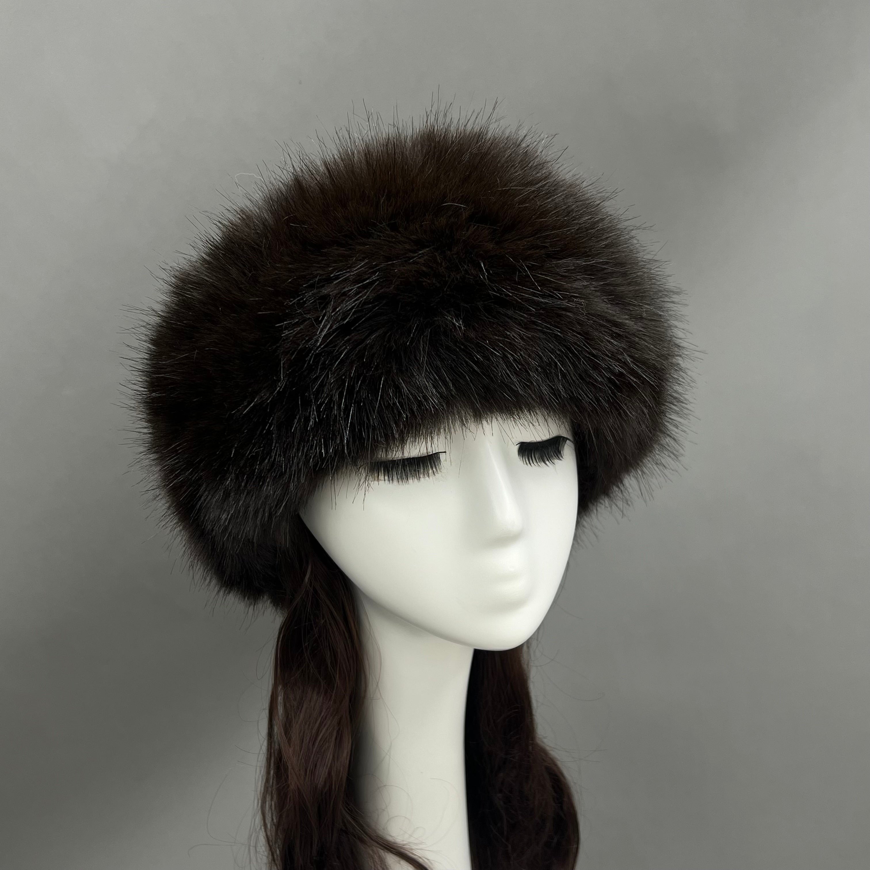 Luxury Burgundy Faux Fur Hat for Women – Warm Winter Headwear, Fashionable Pom Pom Style, Soft & Stylish False Hair Cap 8# F