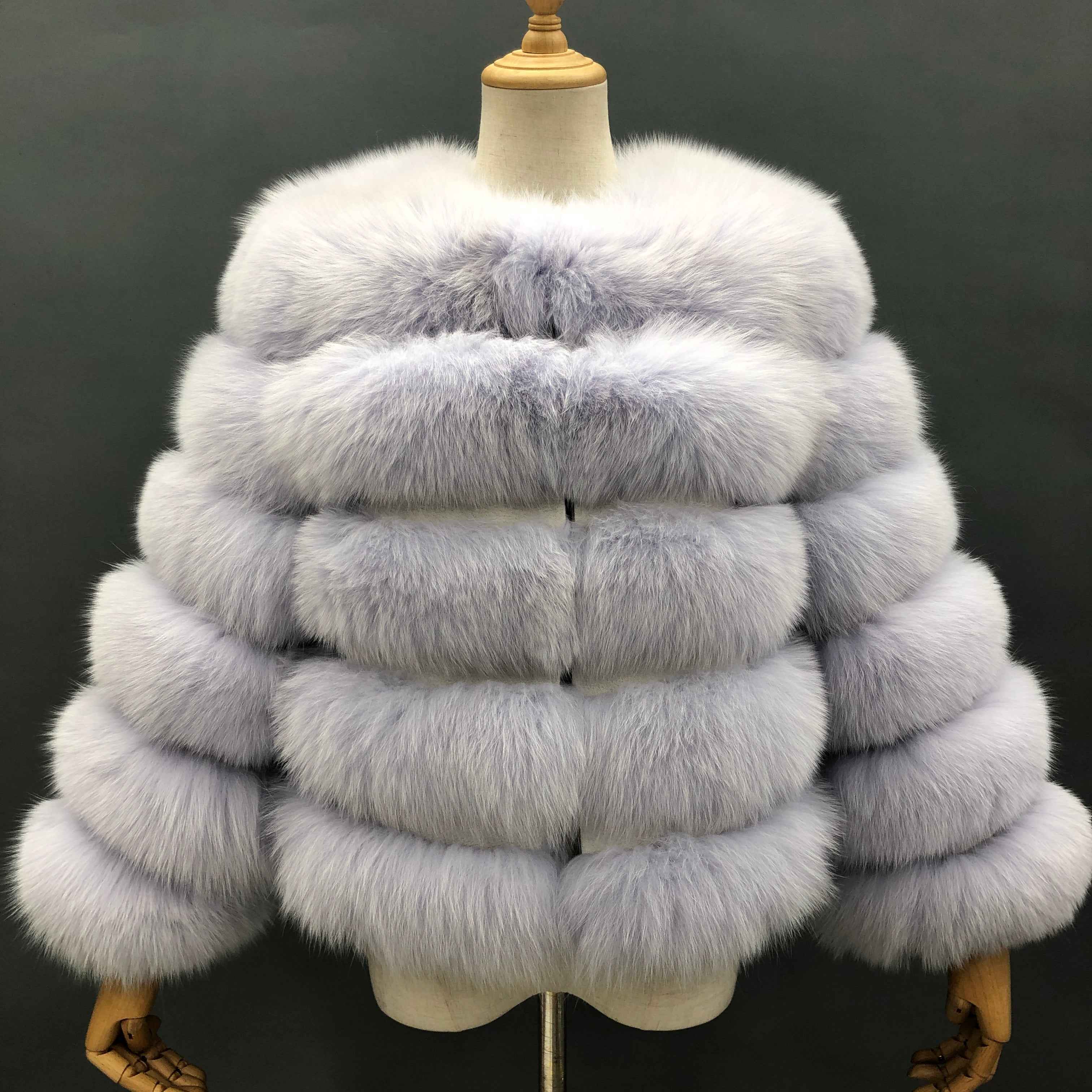 New Winter Warm Short Style Coat Real Fox Fur Women's Jacket 5# Ash Gray
