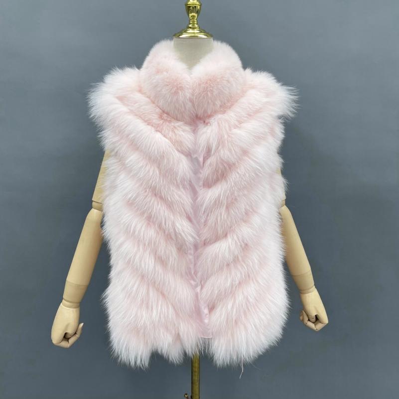 Double-Sided Fox Fur Diagonal Stripe Vest - Janefur