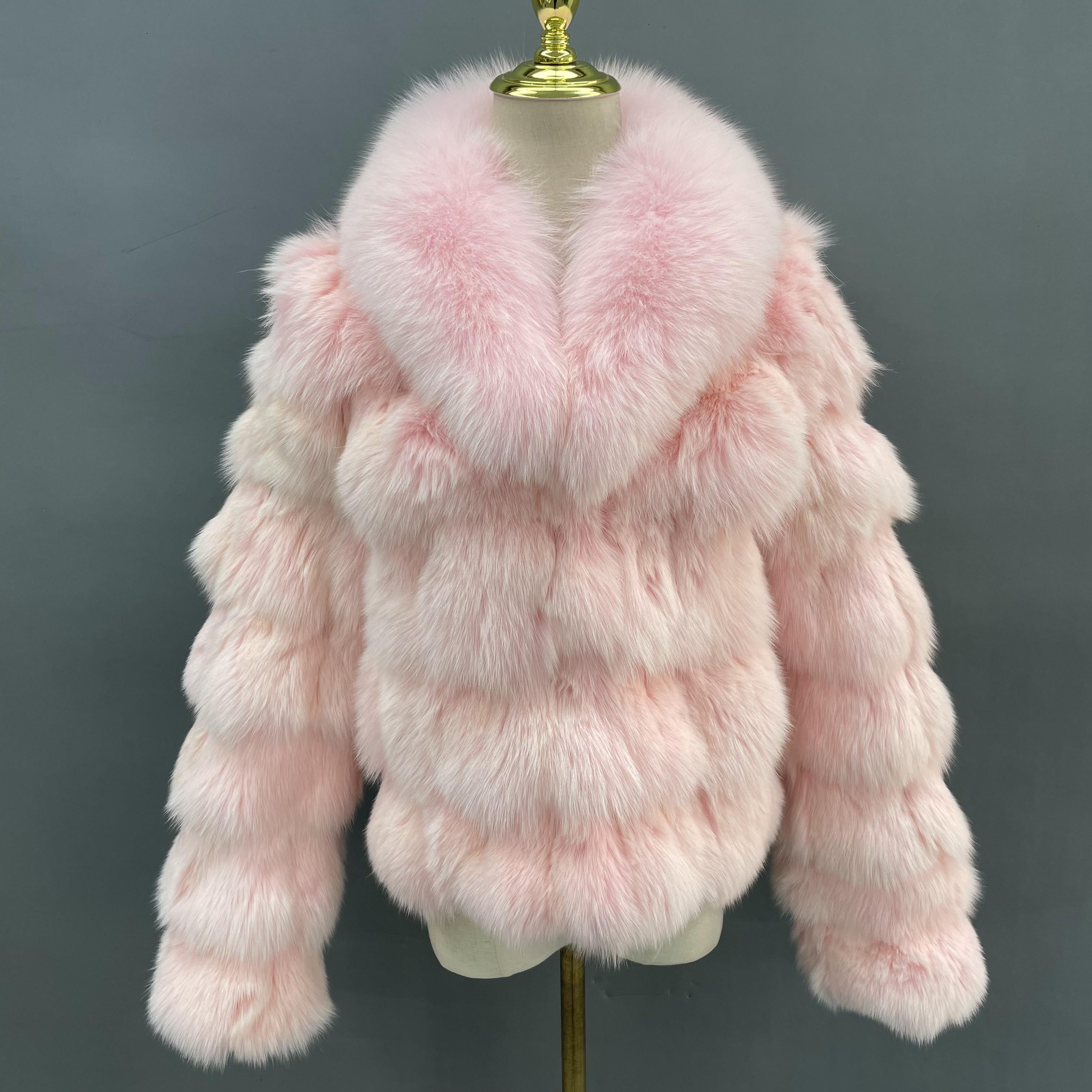 Plus Size Women's Short Stylish Lapel Real Fox Fur Luxury Jacket - Janefur