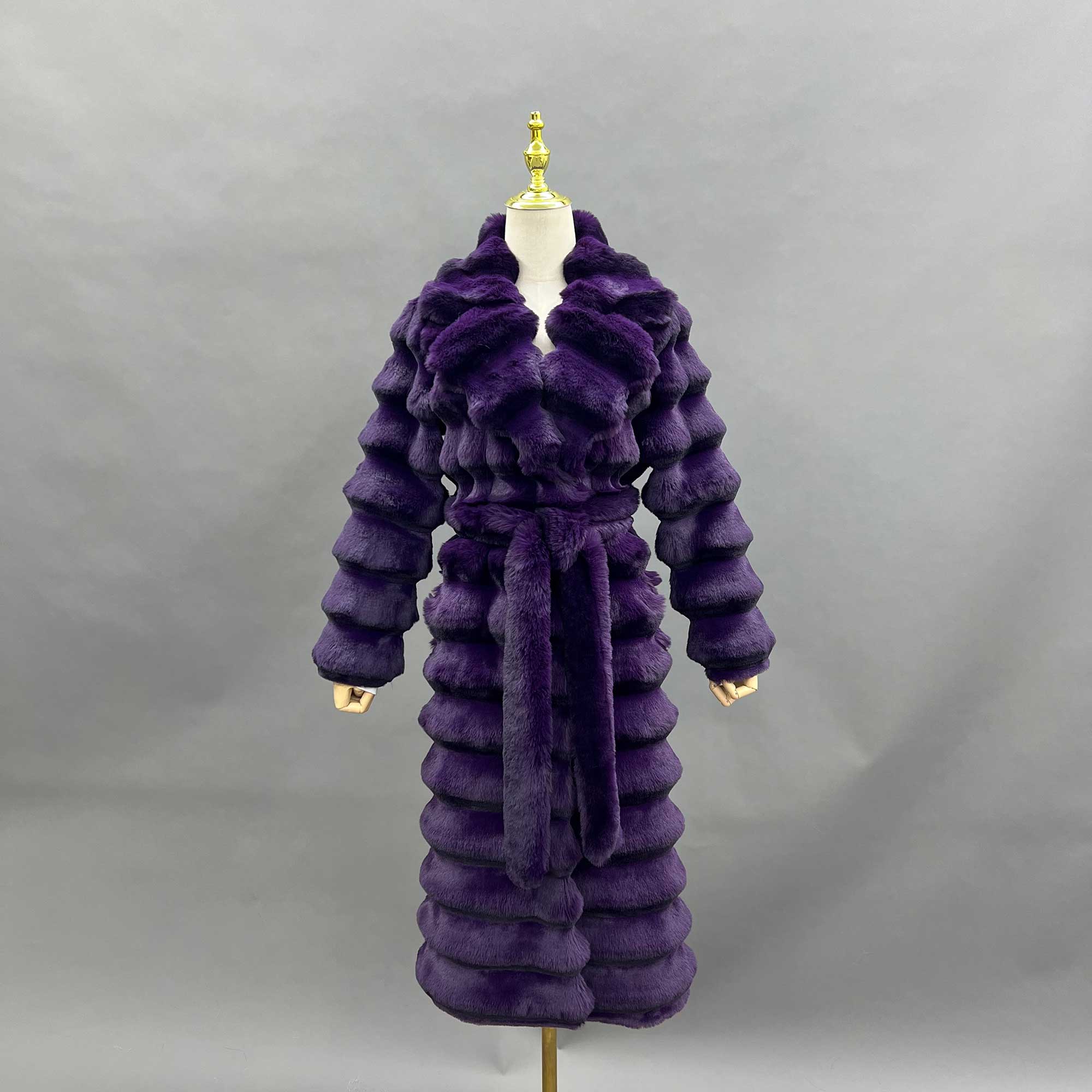 Eco Friendly Faux Fur Women's Casual Notched Collar Chinchilla Pattern Long Coat - Janefur