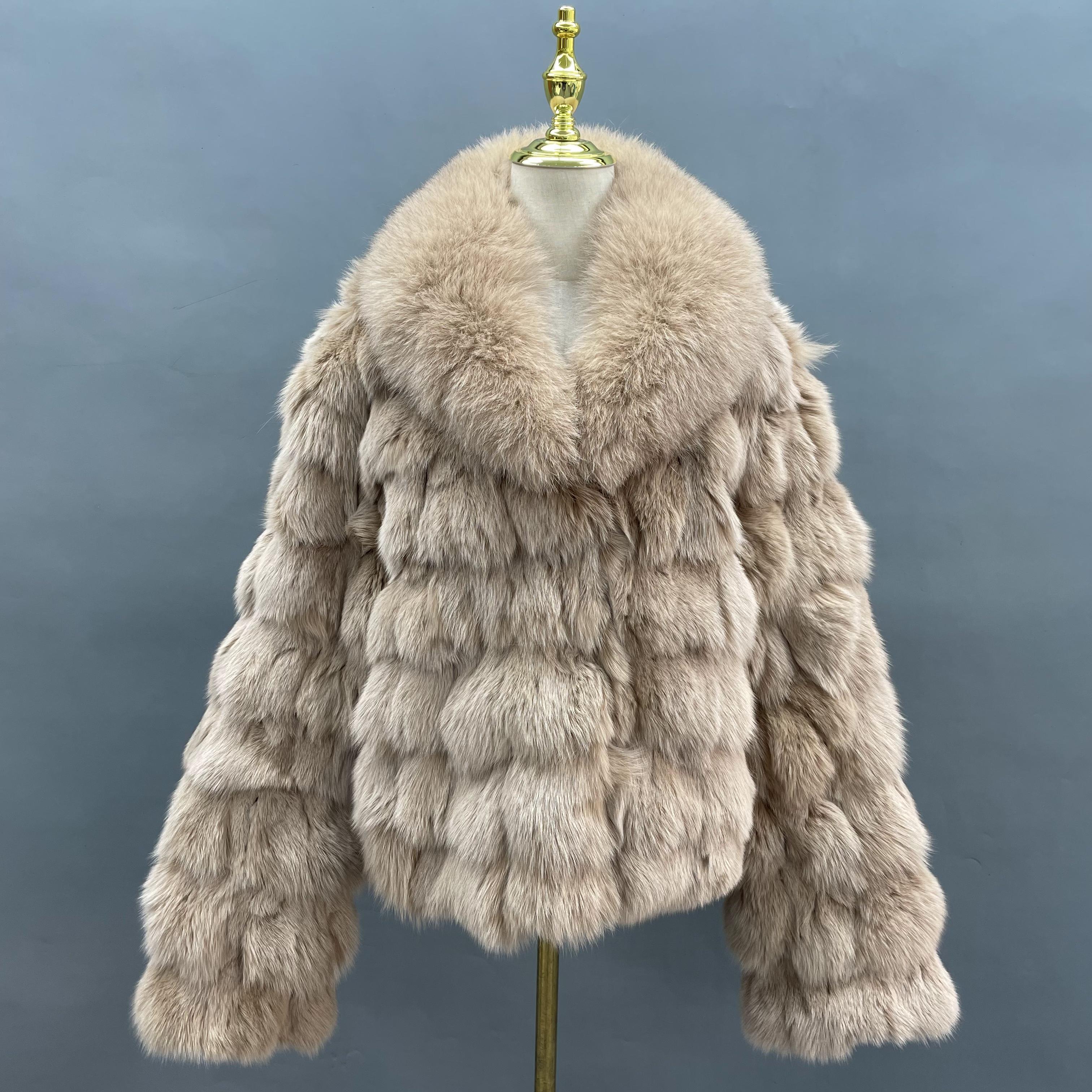 Plus Size Women's Short Stylish Lapel Real Fox Fur Luxury Jacket - Janefur