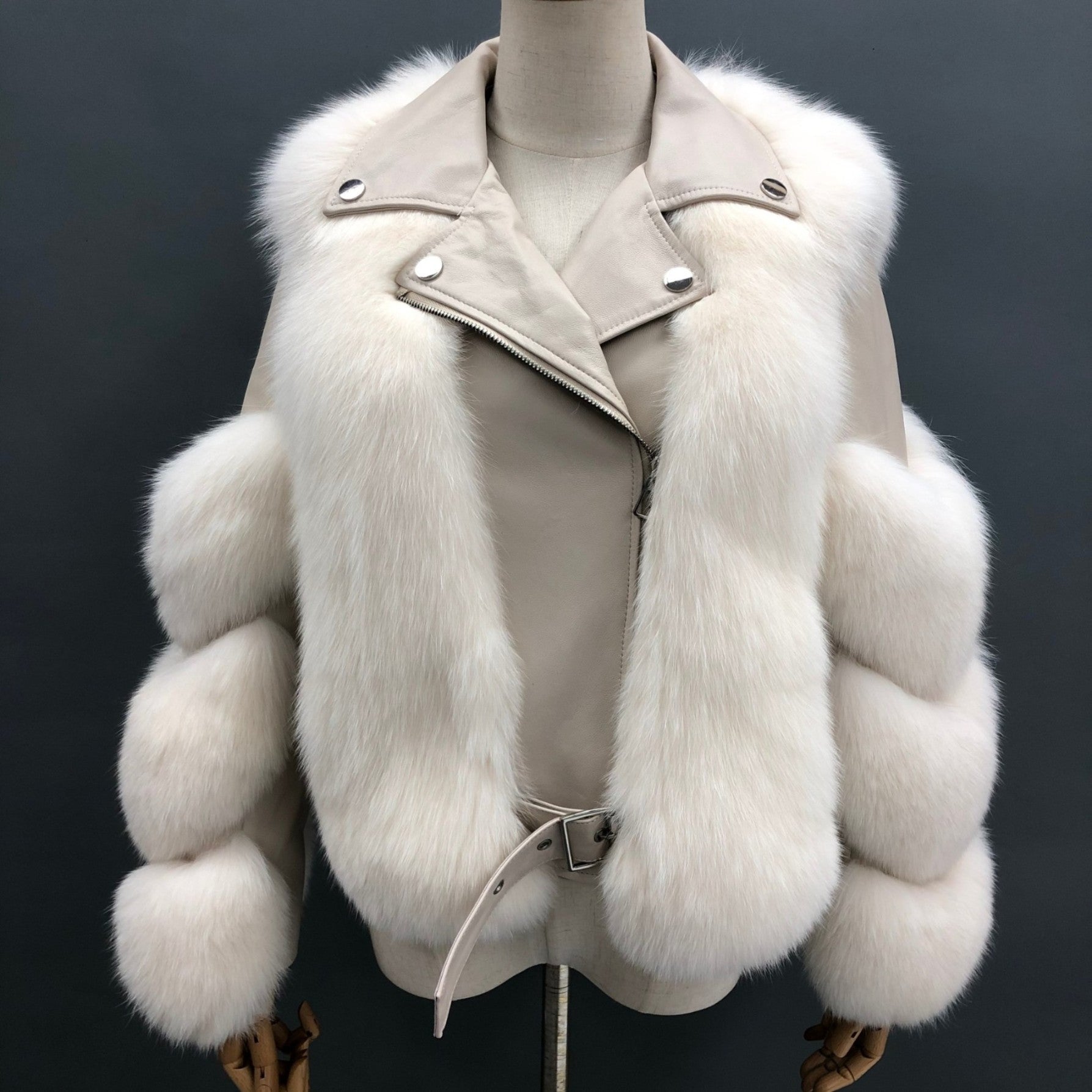 Women's Fall and Winter Fashion Leather Collar Fox Fur Parka - Janefur