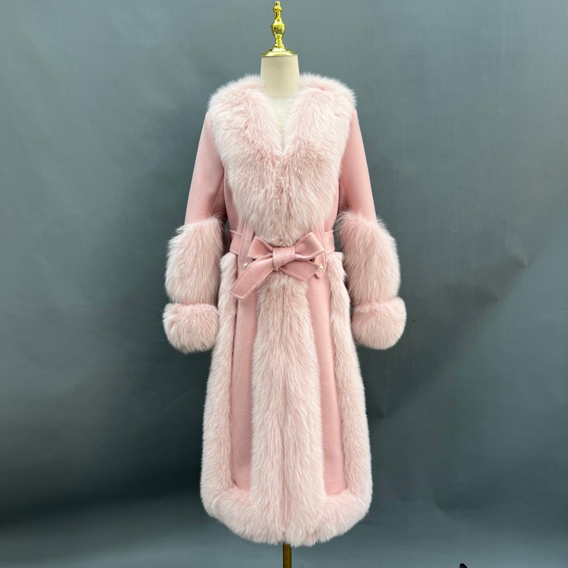 Trendy New Cashmere Spliced Fox Fur Long Down Jacket - Janefur