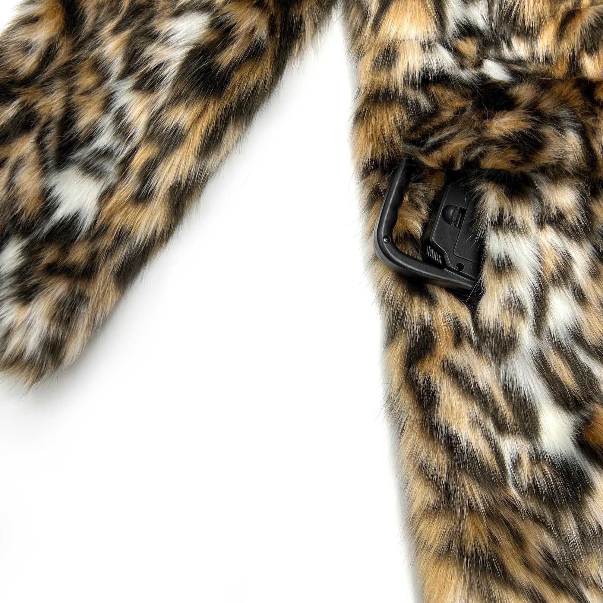 Eco-Friendly Faux Fur Coat Women's New Style Mandarin Collar Leopard Pattern Long Jacket - Janefur