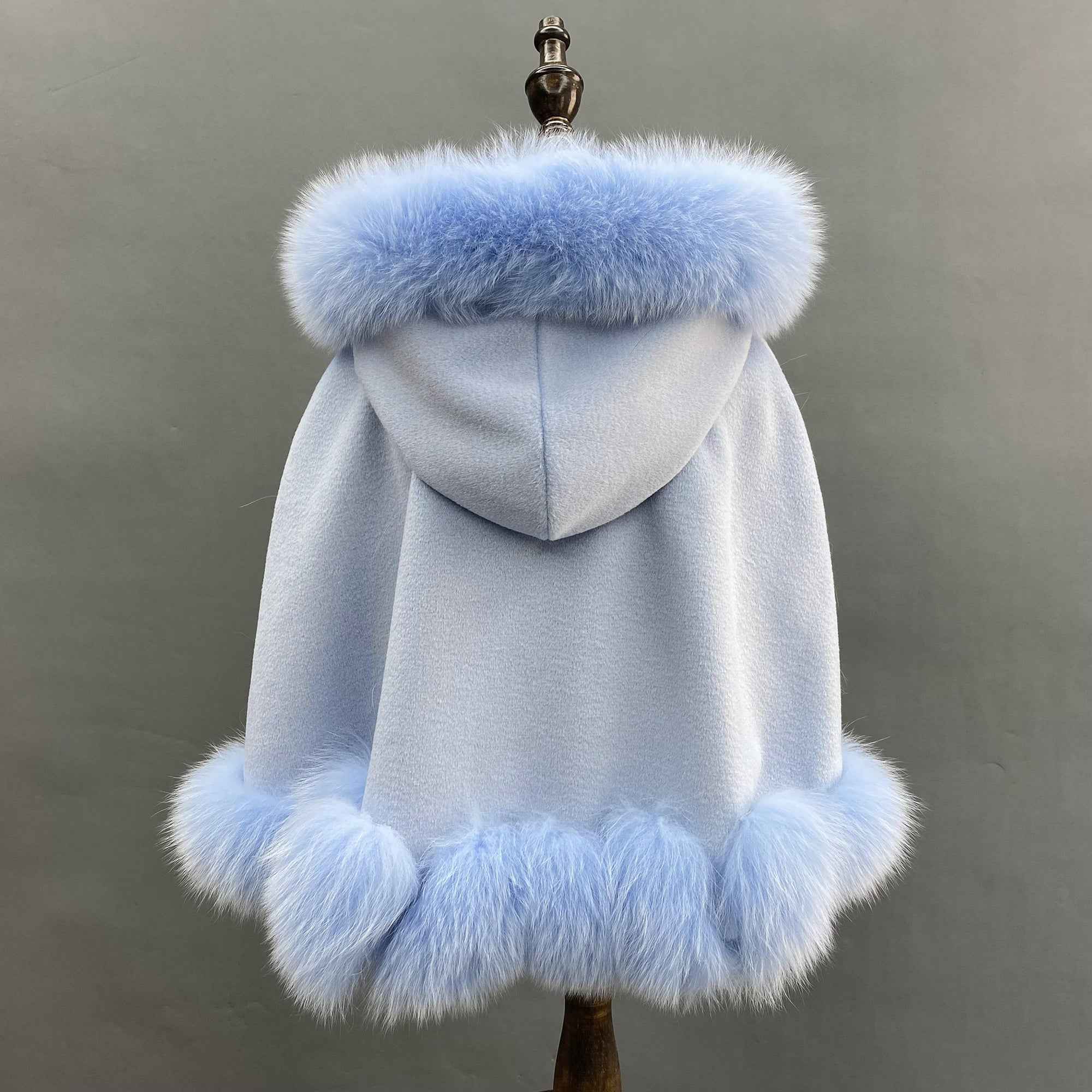 Kids fox fur trimmed hooded cape