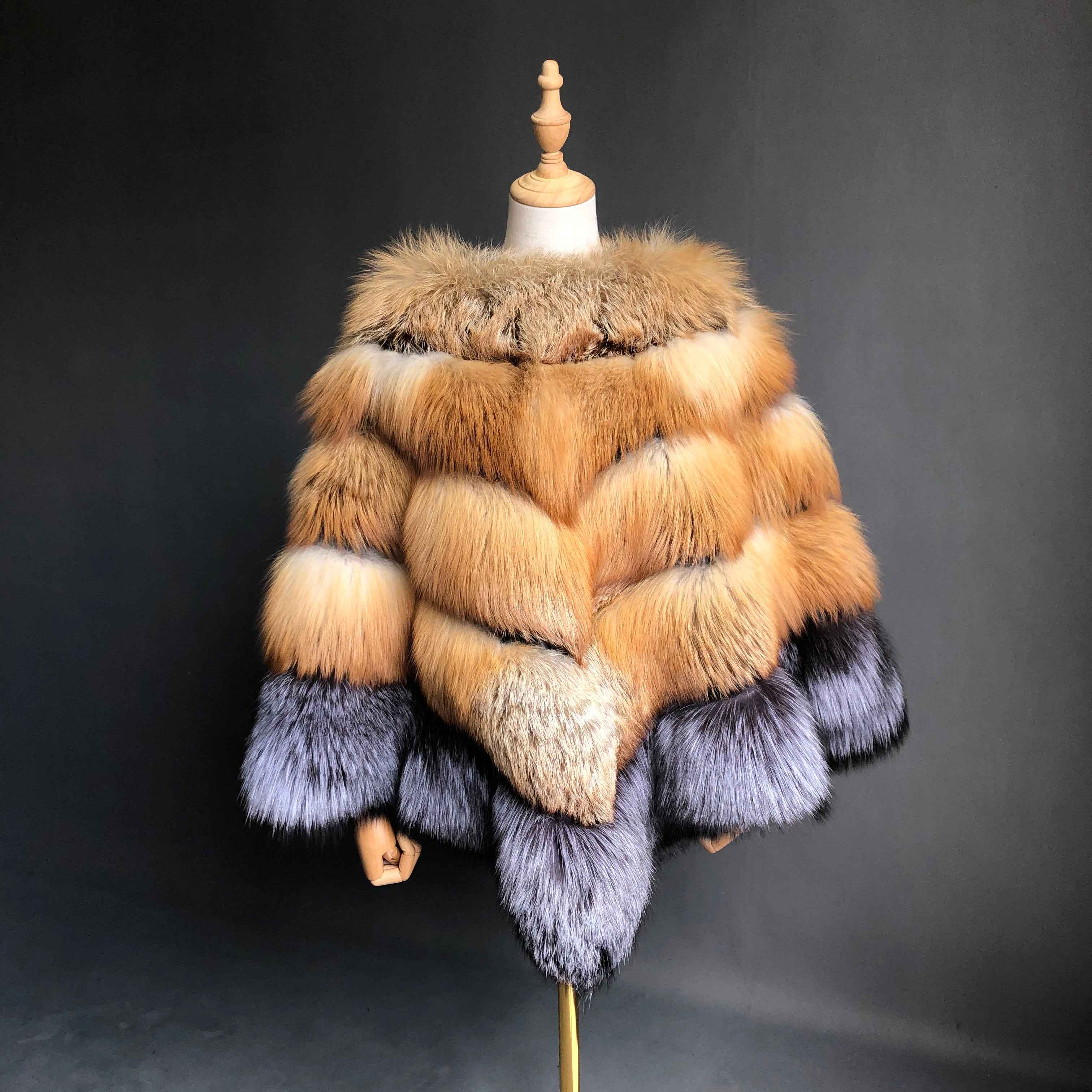 Women's Luxurious Color-Block Fox Fur Cape - High-End Winter Fashion Outerwear Gold F