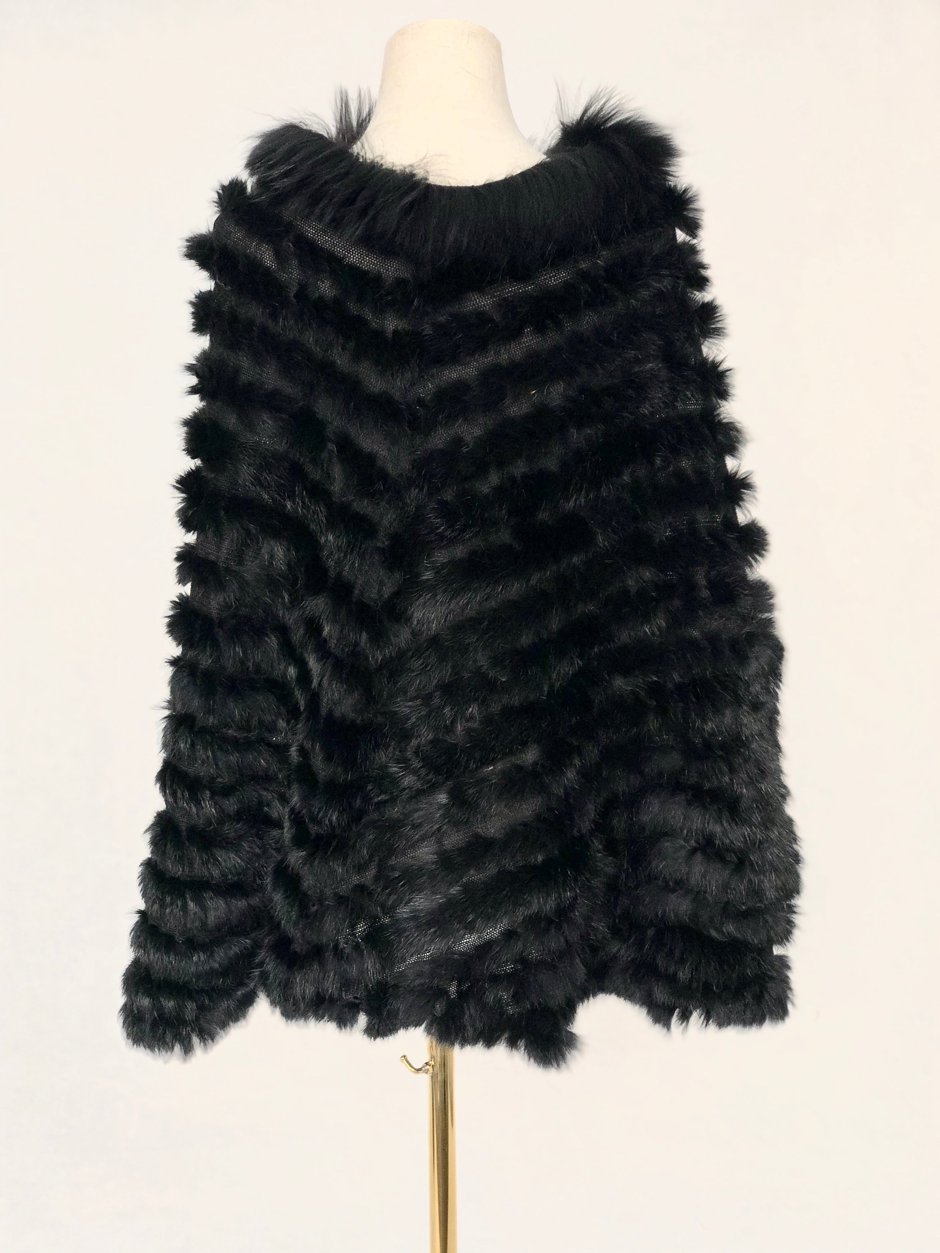 Women's Knitted Rabbit Fur Cape with Fox Fur Collar - Luxurious Winter Accessory