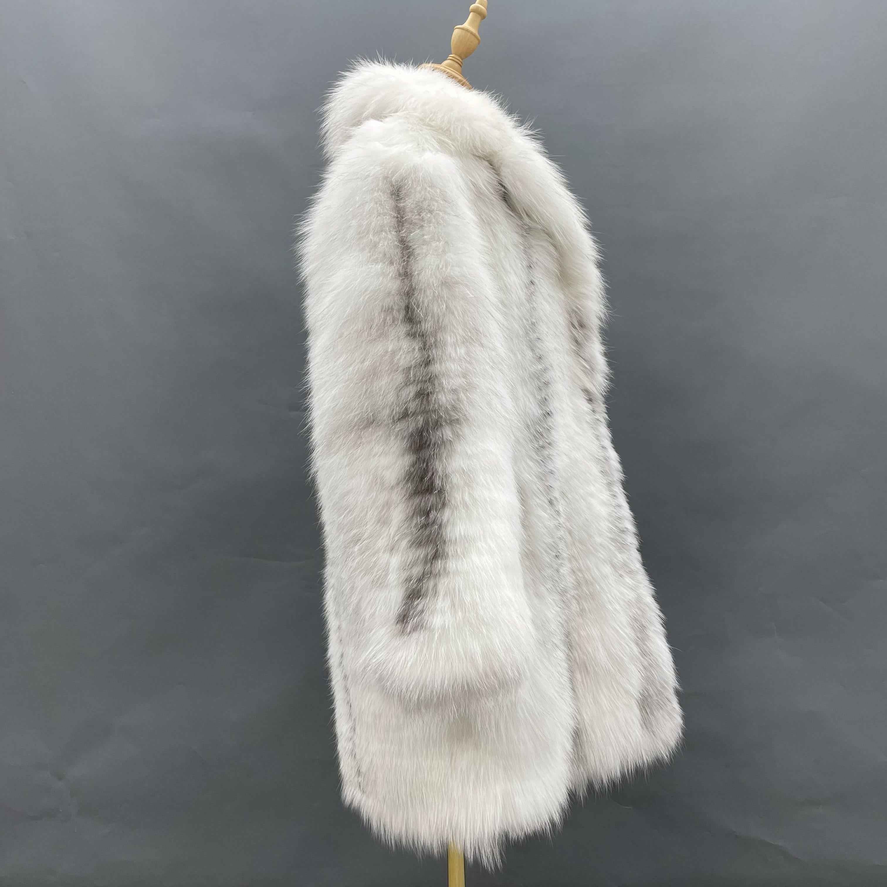Women's Luxury Blue Frost Fox Fur Coat - Fine Striped Mid-Length Winter Fashion Warm Outerwear