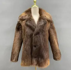 Warm Winter New Men's Long Sleeve Suit Collar Beaver Fur Coat - Janefur