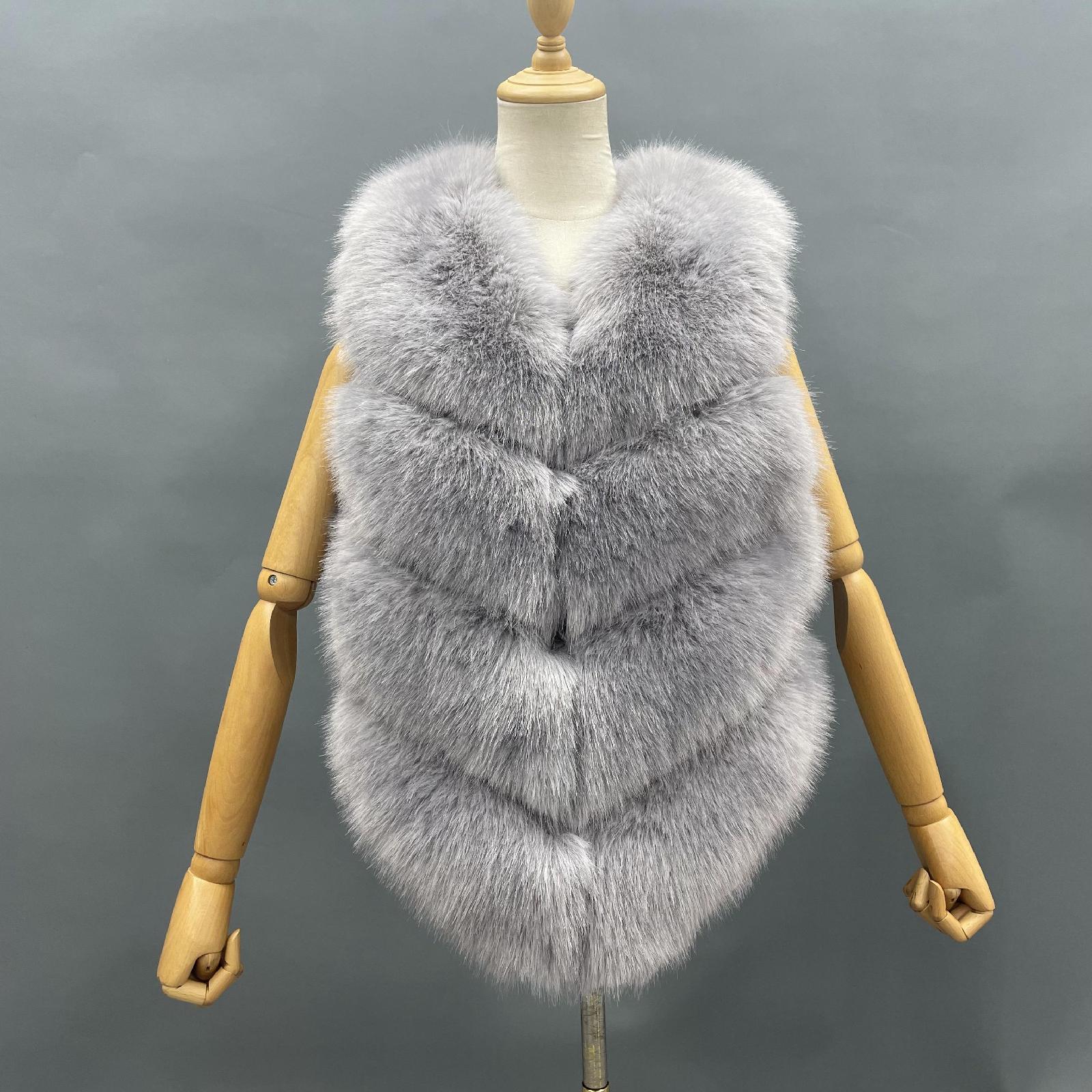 Women's Spring and Autumn Diagonal Striped Faux Fur Vest Solid Color Eco Fur Waistcoat - Janefur