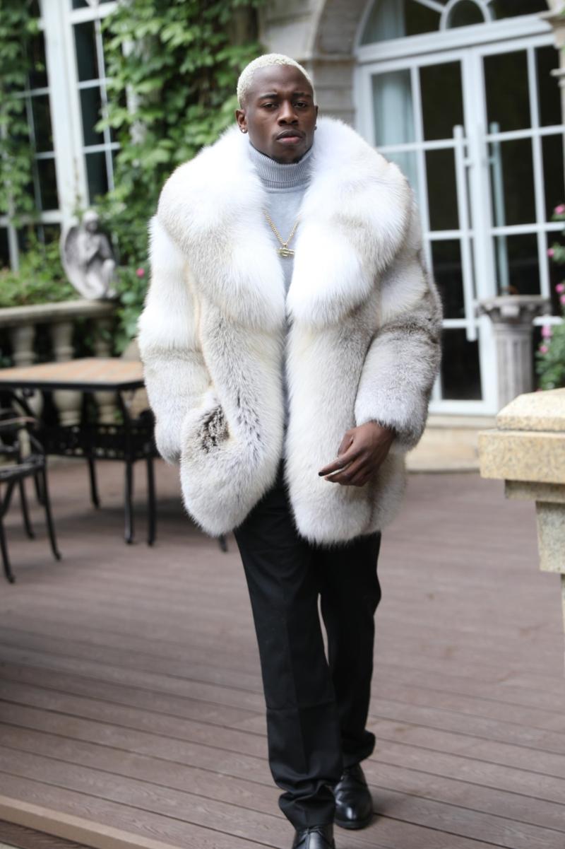 Coat With A Shawl Collar Made Of Whole Golden Island Fox Fur - Janefur