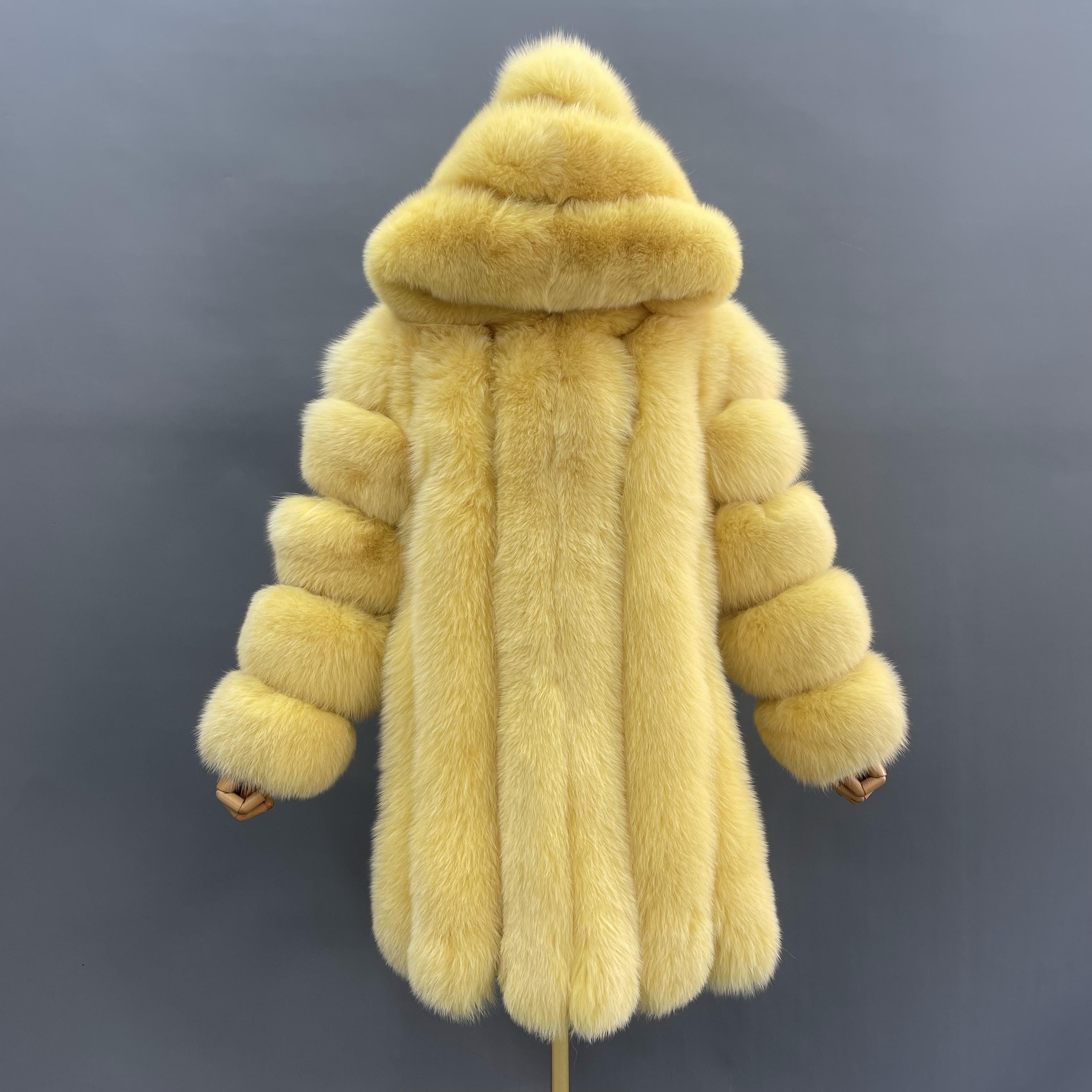 Women's Warm Real Fox Fur Hooded Coat In Winter - Janefur
