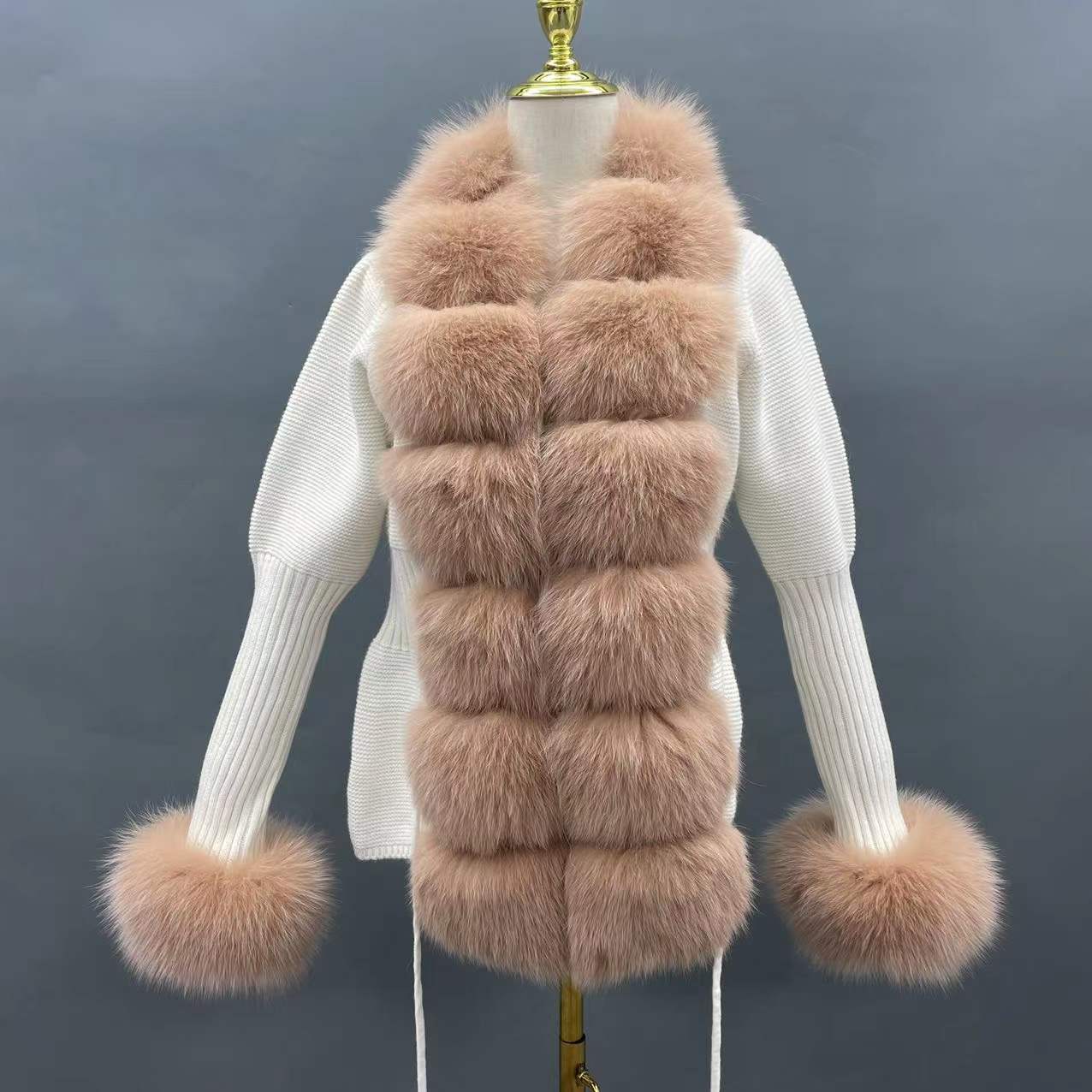 Women's Fashion Cuff Lapel with Fox Fur Knit Cardigan - Janefur