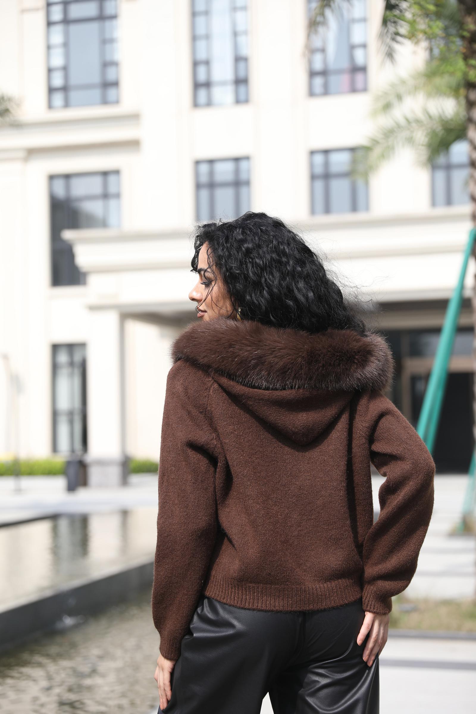 Knitted Hooded Zipper Sweatshirt Women's Trendy Sweater - Janefur