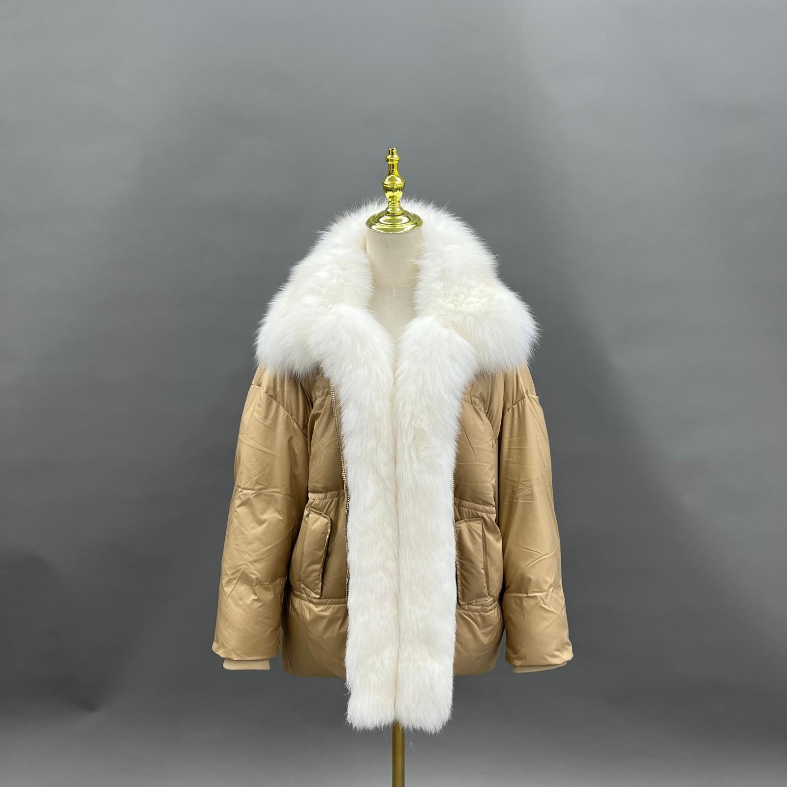 Fox Fur Placket Goose Down-Insulated Women's Collar Puffer Jacket - Janefur