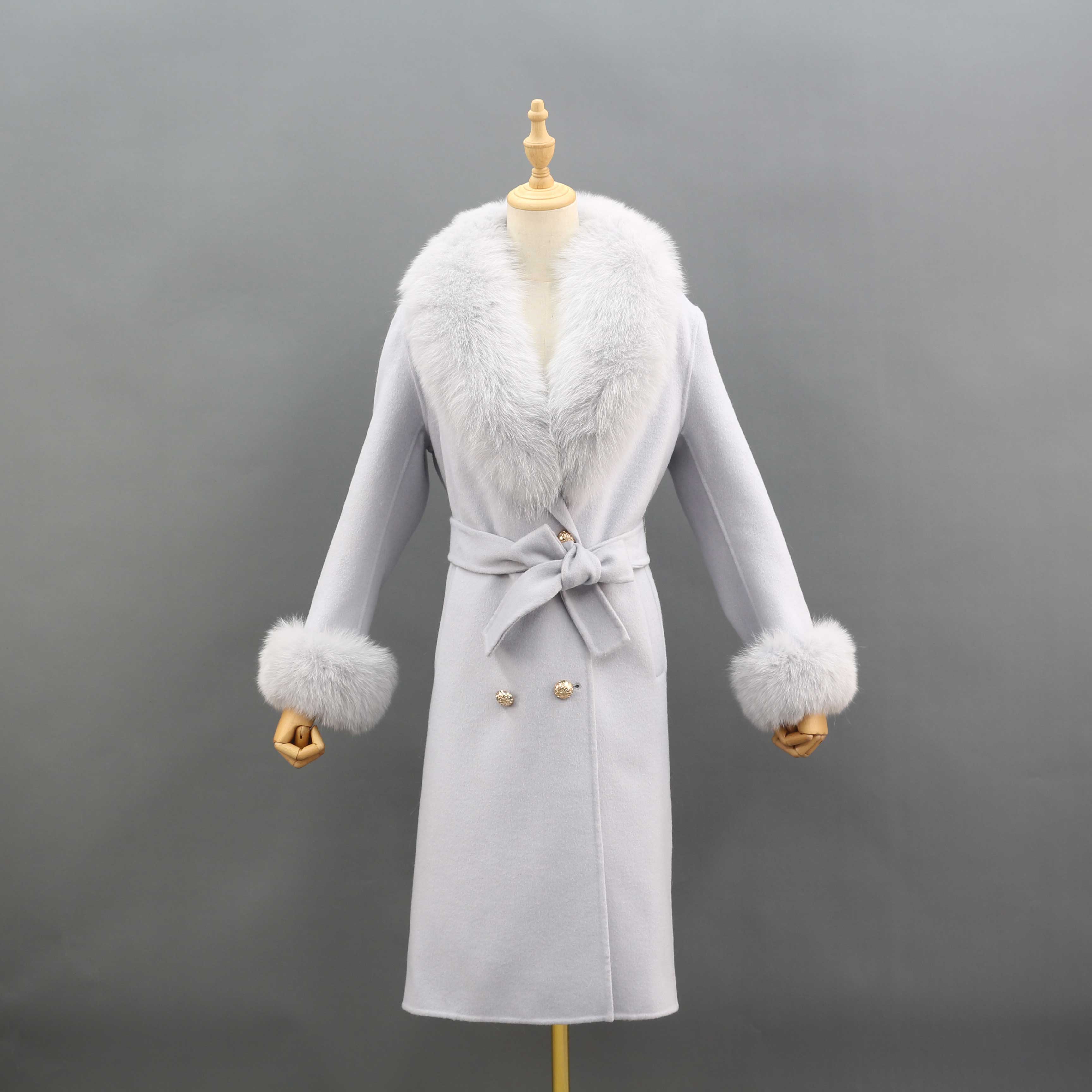 Women's Large Fox Fur Lapel Warm Cashmere Jacket - Janefur
