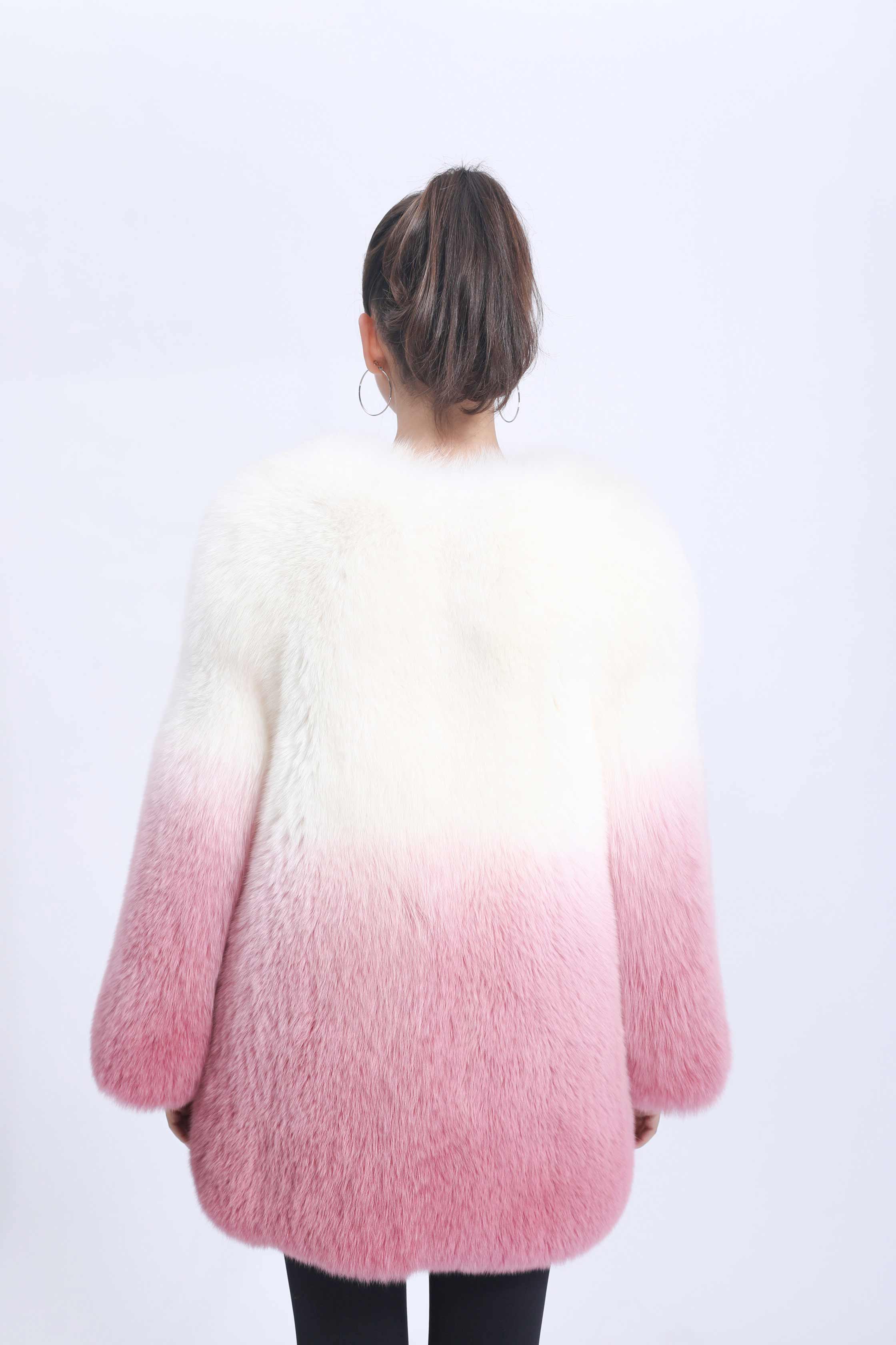Winter High-quality Gradient Solid Color Women's Real Fox Fur Coat - Janefur