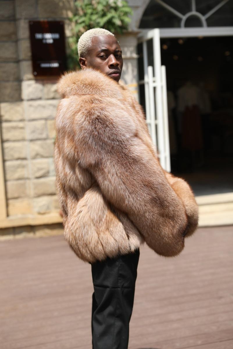 Men's Lapel With Vertical Stripes Special Fox Fur Coat - Janefur