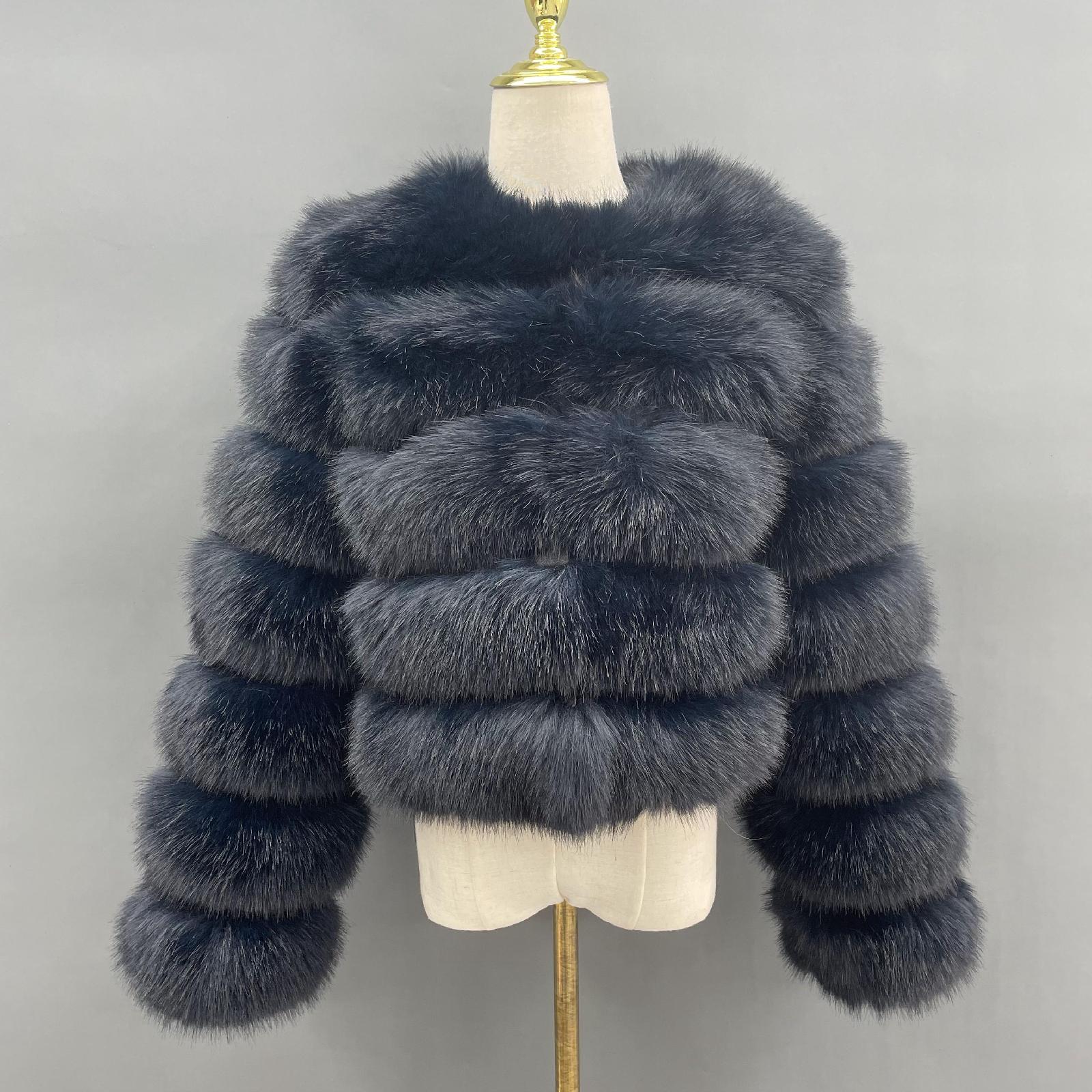Women's Short Striped Faux Fur Coat Eco Fur Jacket - Janefur