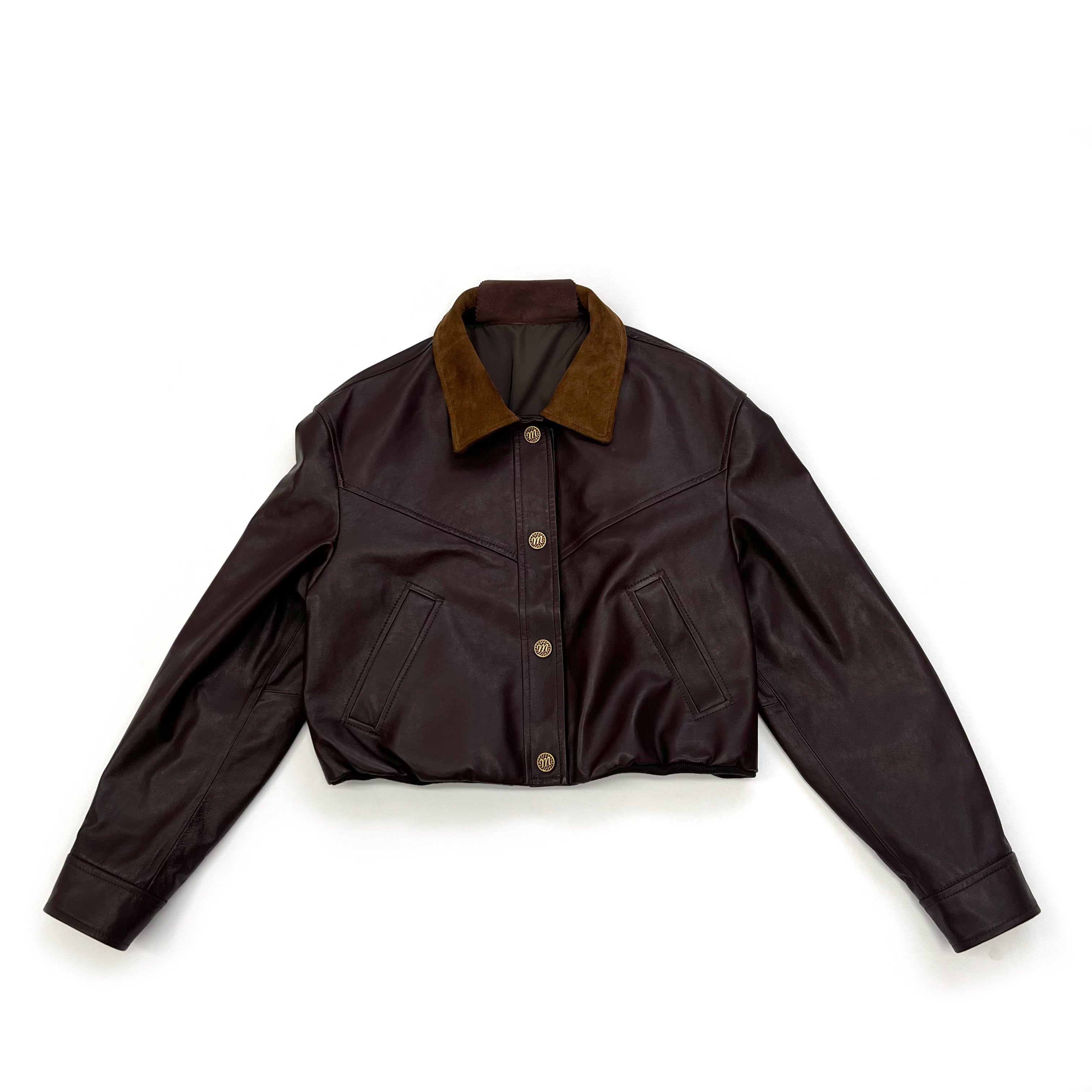 Women's Vintage Leather Jacket with Contrast Collar - Janefur
