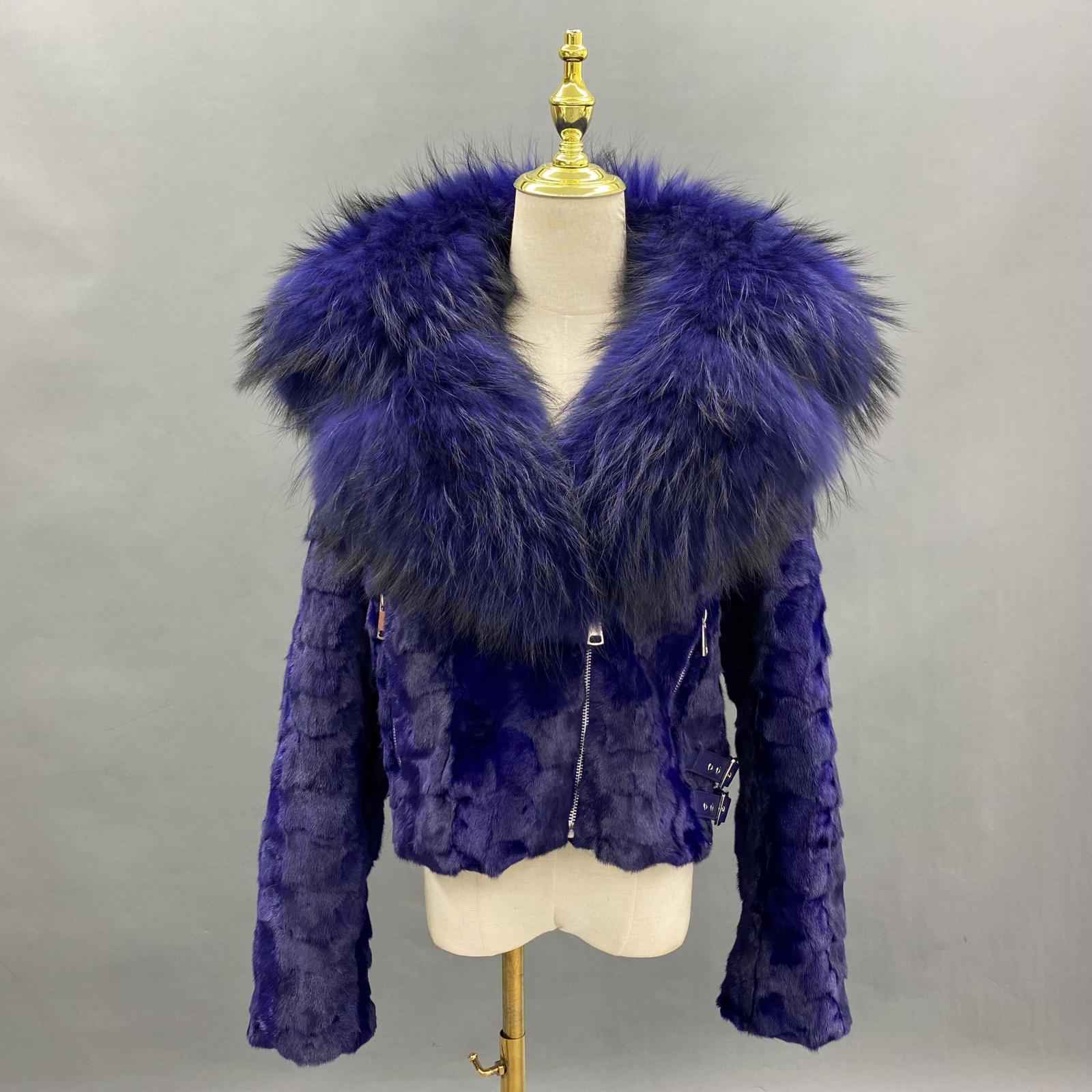 Raccoon Fur Collar Mink Fur-Blended Women's Short Casual Jacket with Detachable Hood - Janefur
