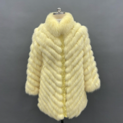 Collar Removable Women's Winter Two-Sided Wear Striped Long Real Fox Fur Coat - Janefur
