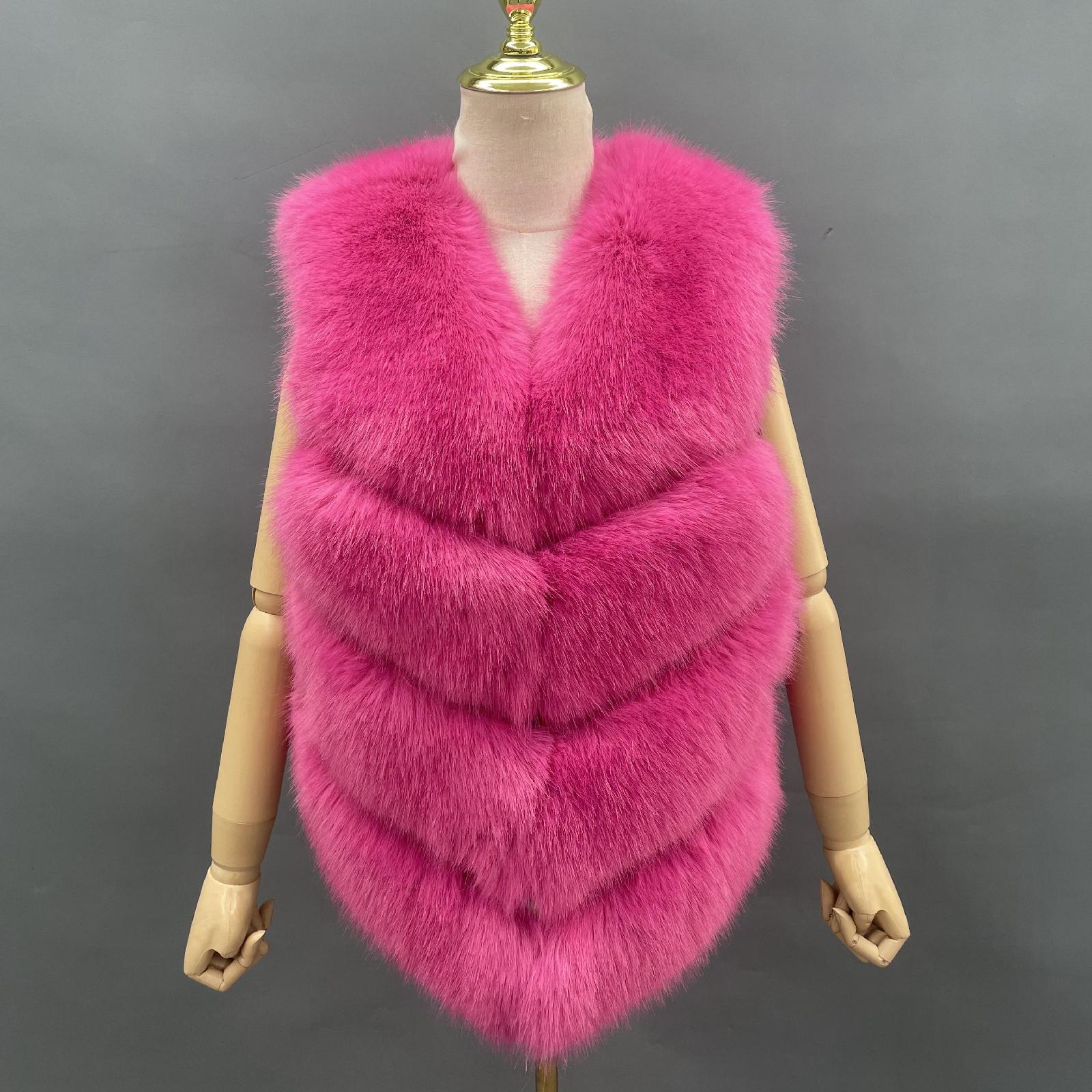 Women's Spring and Autumn Diagonal Striped Faux Fur Vest Solid Color Eco Fur Waistcoat - Janefur