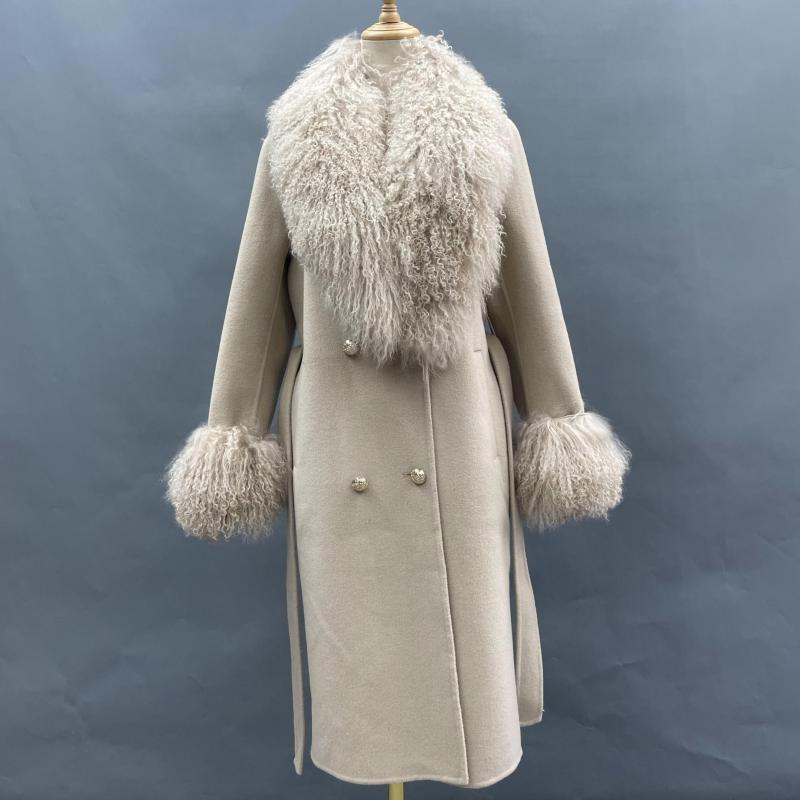 Cashmere Coat With Wool Collar And Buttons - Janefur