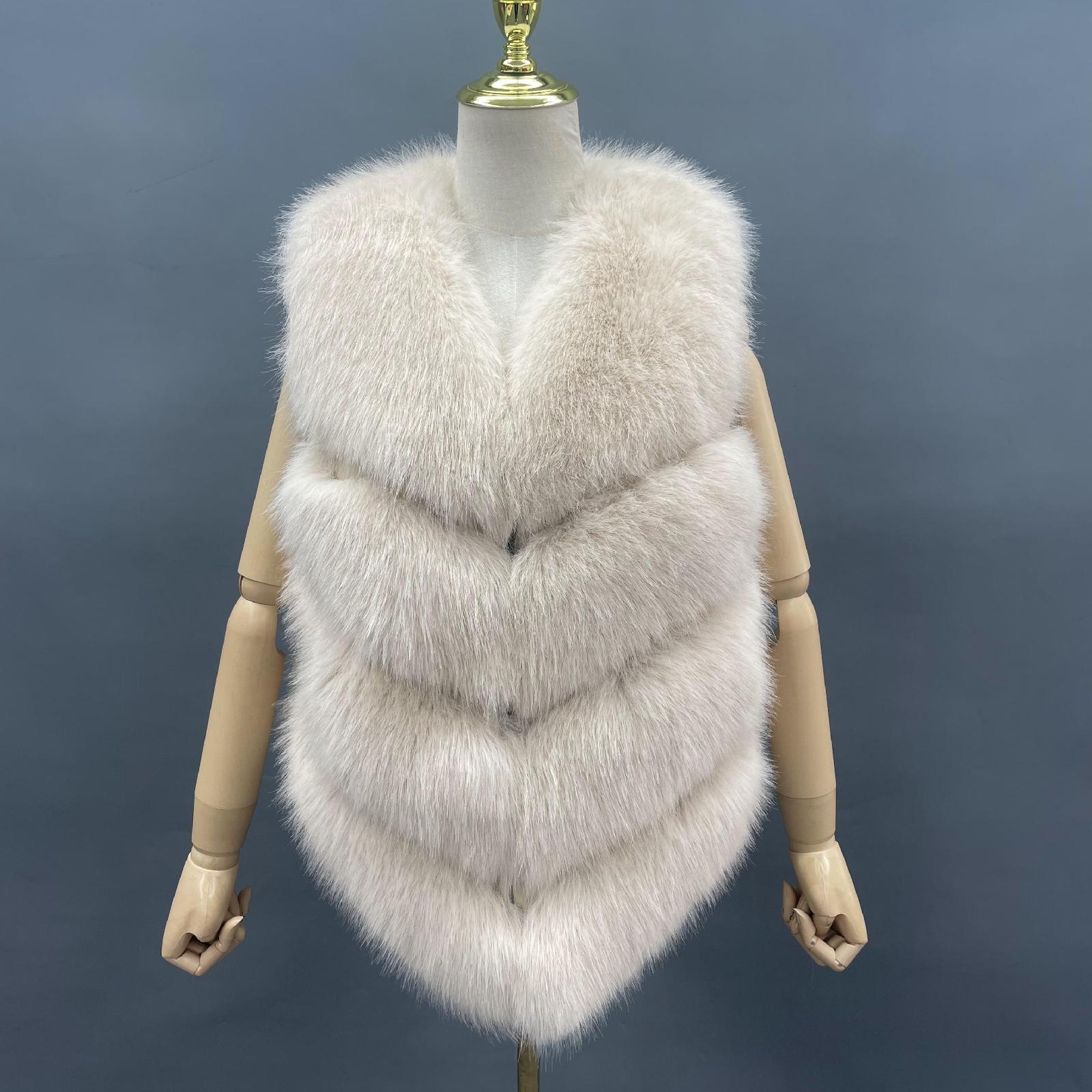 Women's Spring and Autumn Diagonal Striped Faux Fur Vest Solid Color Eco Fur Waistcoat - Janefur