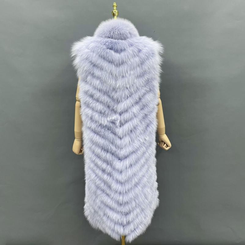 Double-Sided Fox Fur Diagonal Stripe Long Vest - Janefur