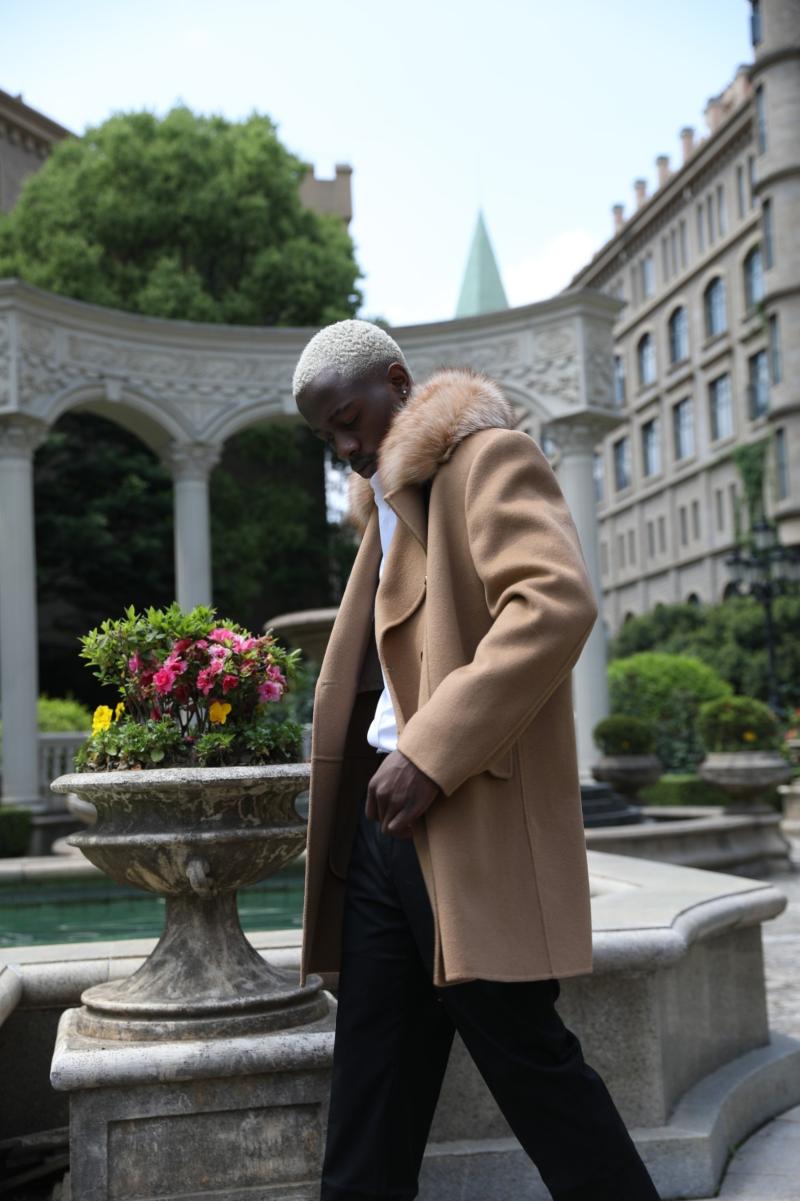 Men's Cashmere Double-breasted Coat Lapel Design - Janefur