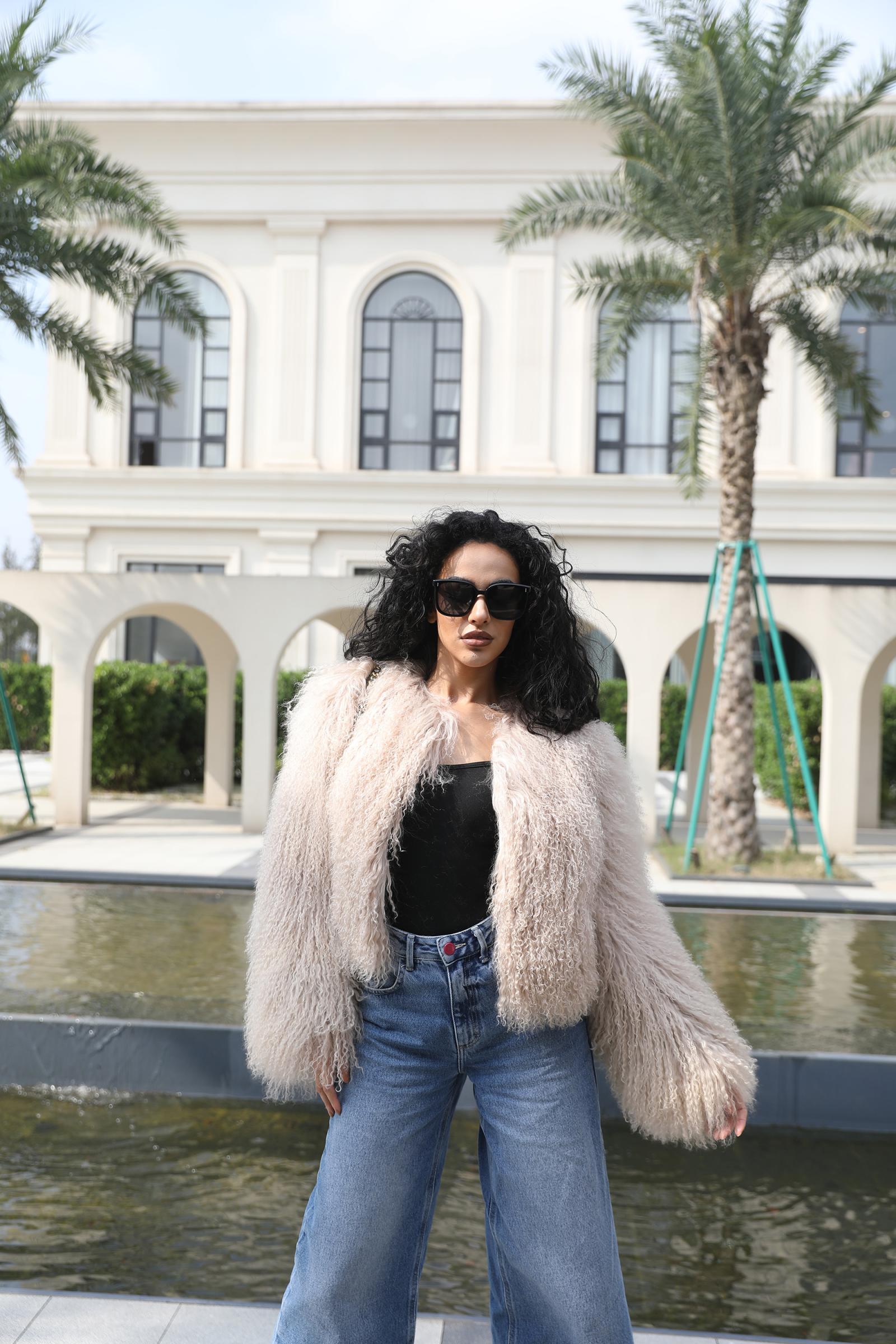 Women's New Mongolian Lamb Fur Round Collar Short Jacket Fur Coat - Janefur