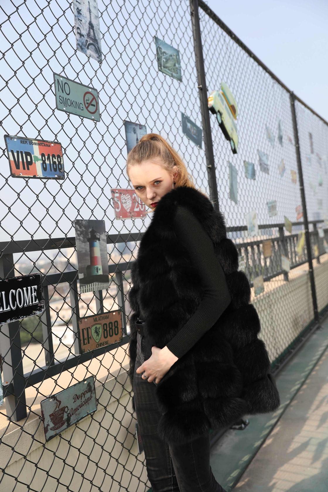 Women's Autumn And Winter Fox Real Fur Solid Sleeveless Vest - Janefur