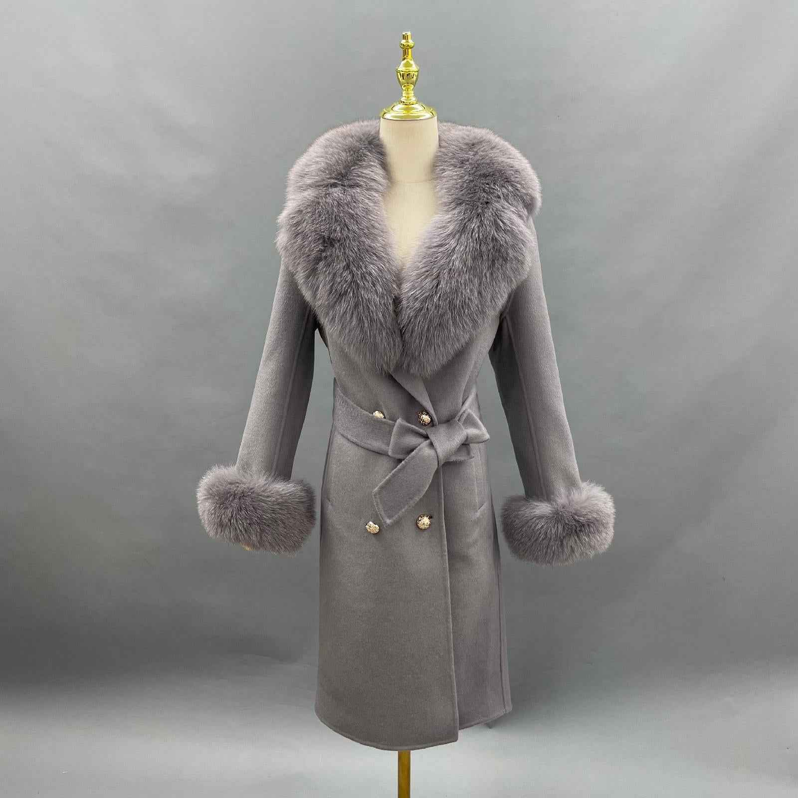Suit Collar Double-faced Wool Fashion Coat Women's Long Cashmere Coat - Janefur