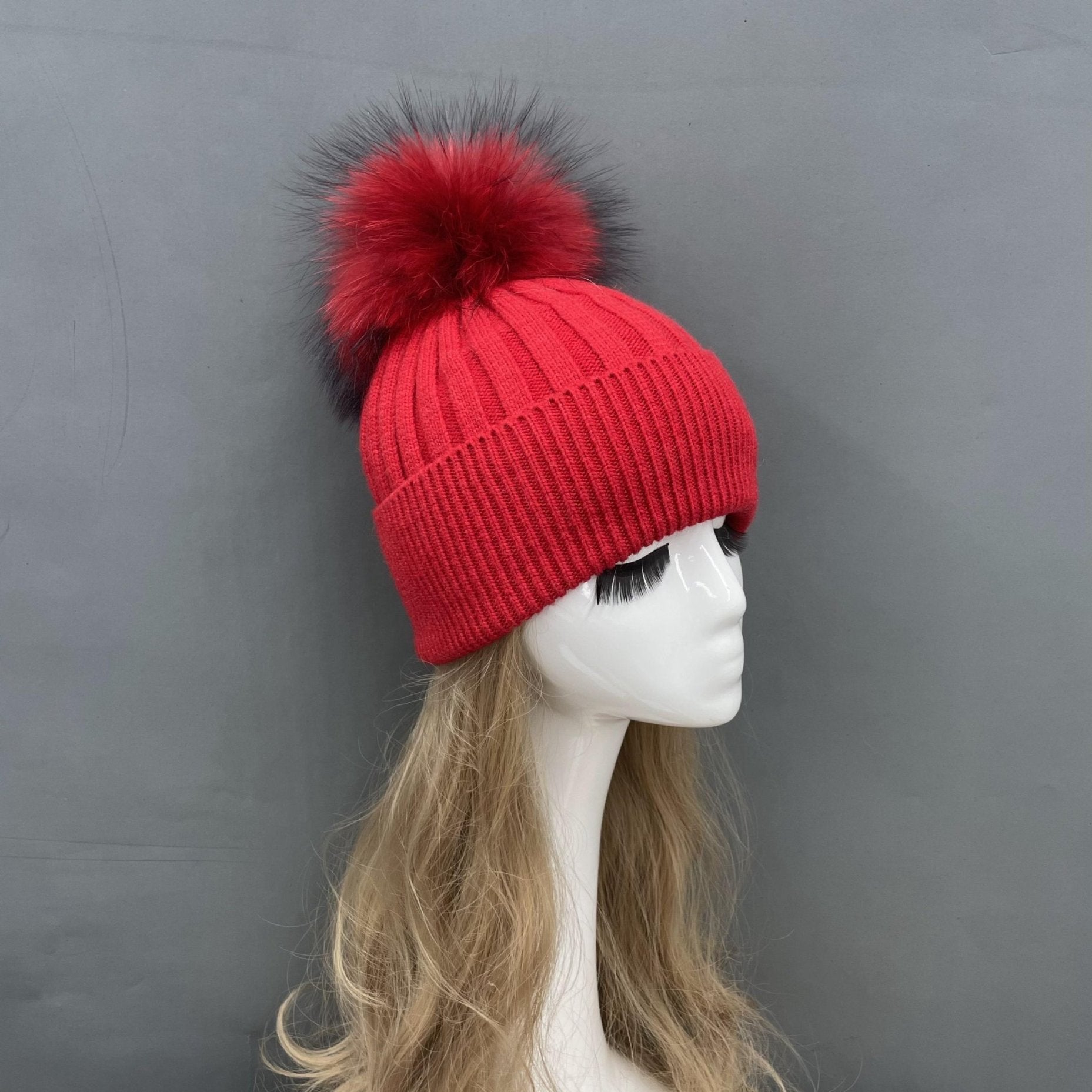 Winter Knitted Angora Beanie Hat With Removable Fur Pom Pom - Janefur