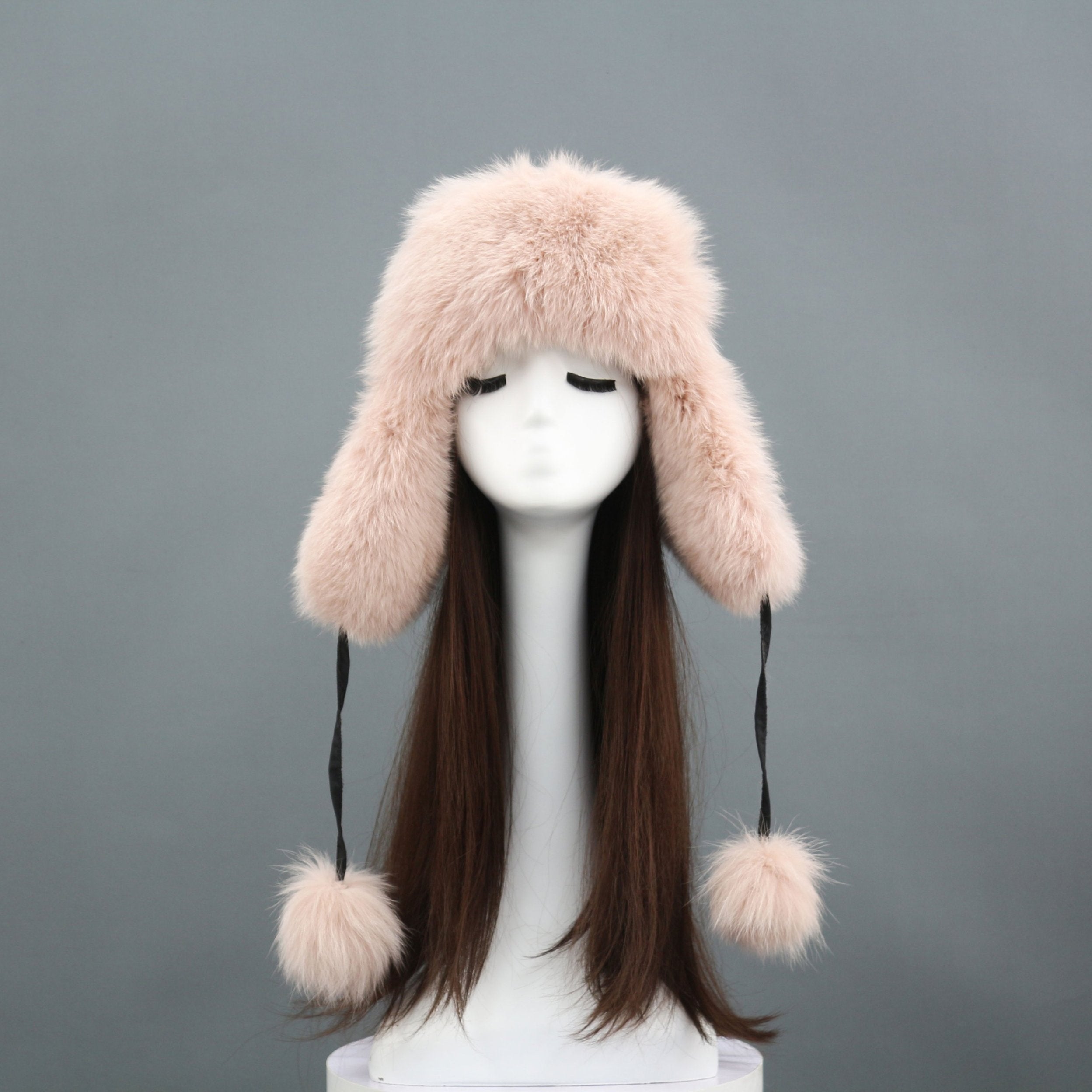 Women Natural Fur Hats Winter Thick Warm Ears Bomber Hat Lady Fur Cap - Janefur
