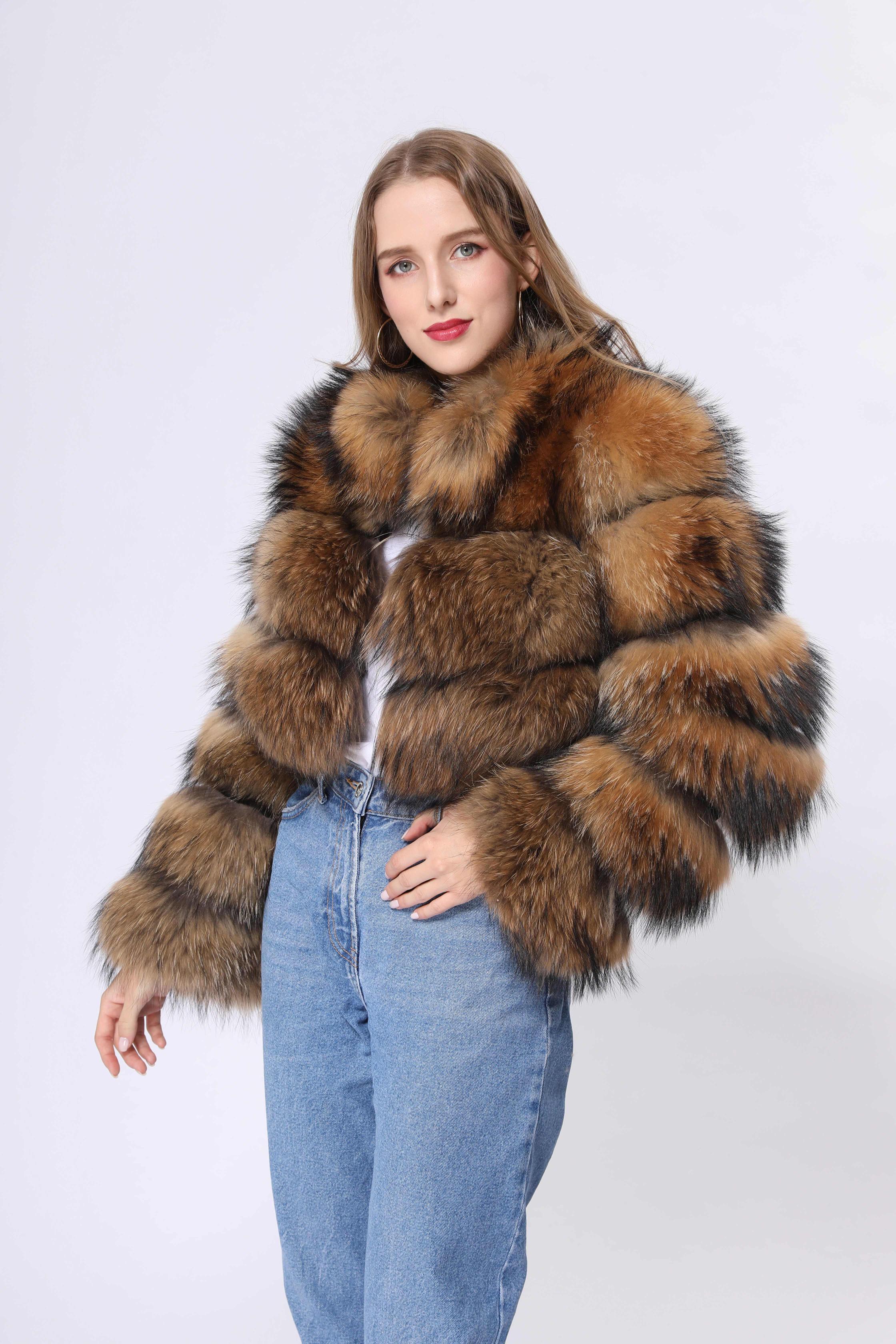 Luxury women's winter streetwear new fashion real raccoon fur coat - Janefur