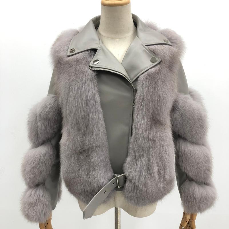 Warm Winter Leather Fluffy Real Fox Fur Jacket Women's Short Coat - Janefur