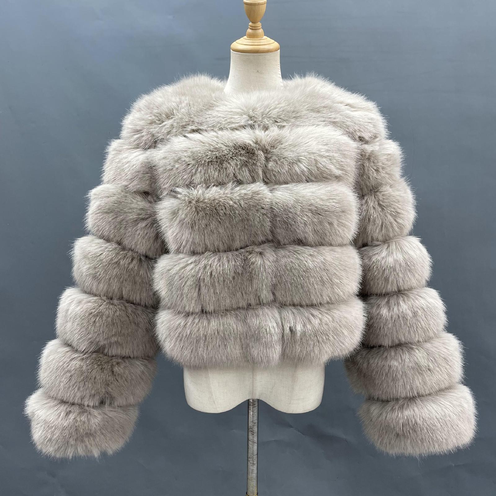 Women's Short Striped Faux Fur Coat Eco Fur Jacket - Janefur