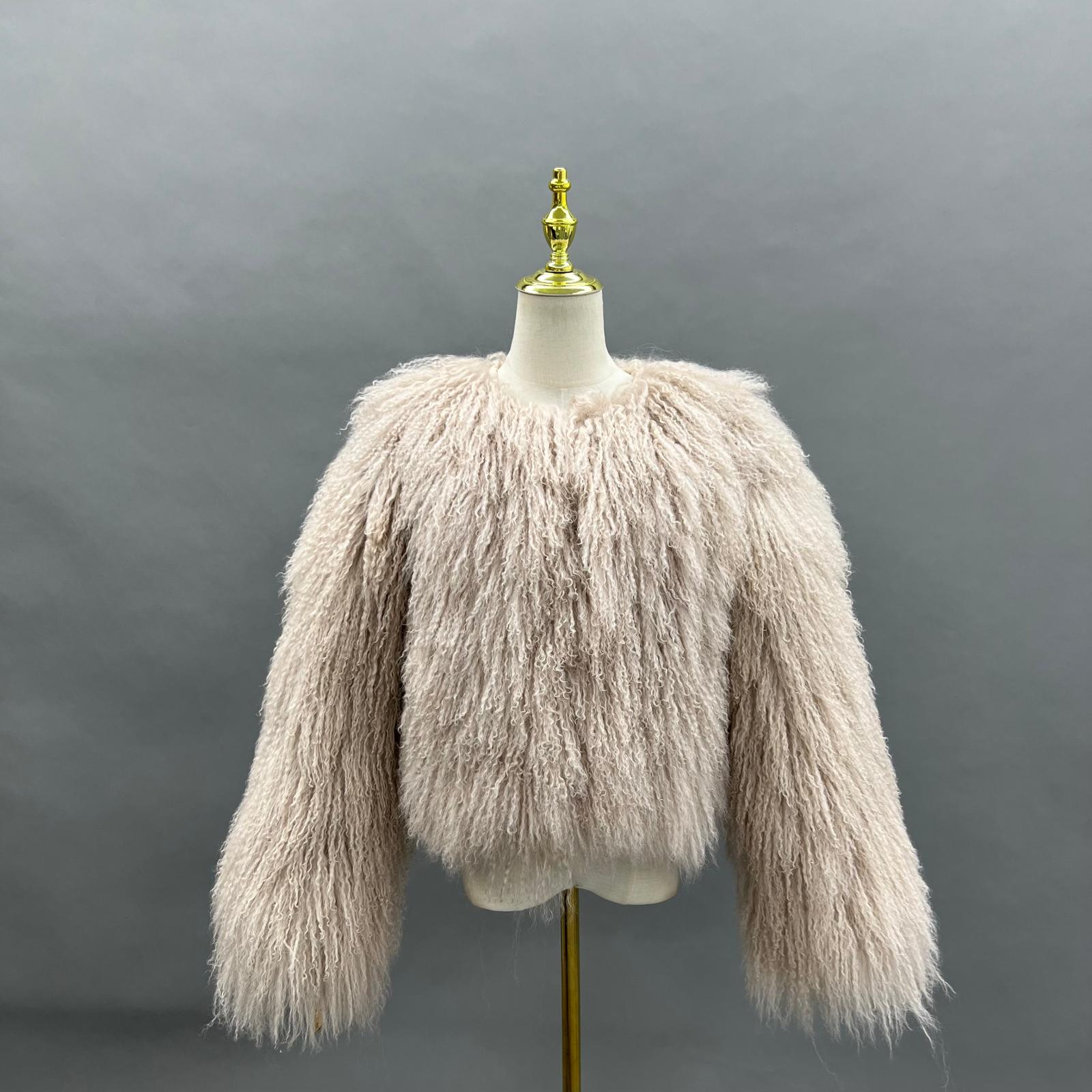 Women's New Mongolian Lamb Fur Round Collar Short Jacket Fur Coat - Janefur