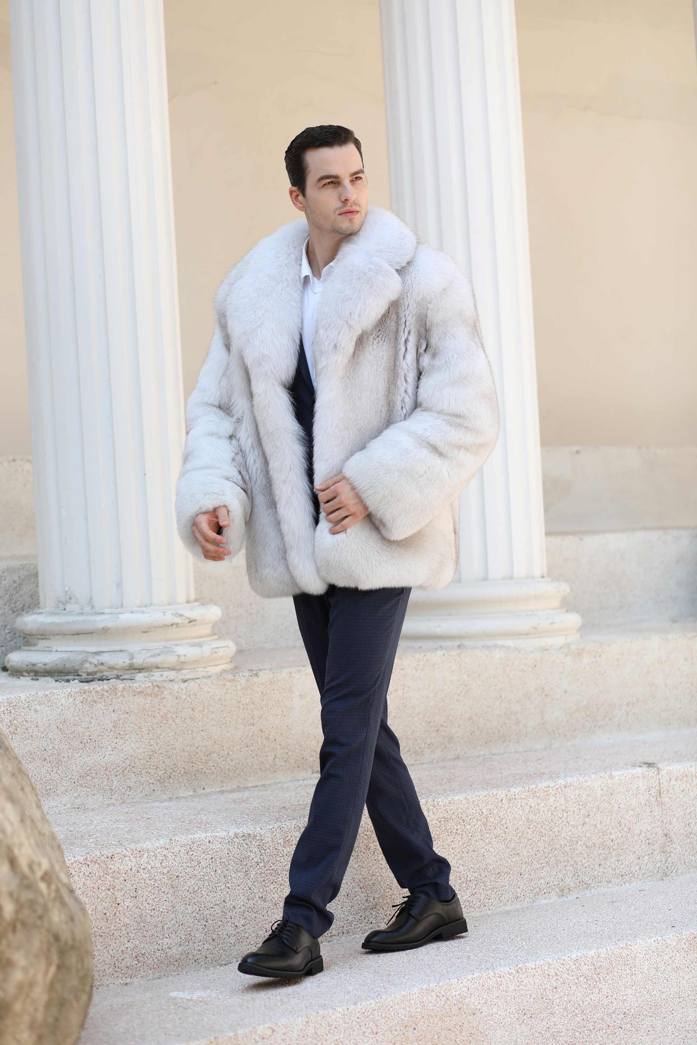 Warm Luxury Fluffy Men's Large Size Real Fox Fur Coat - Janefur