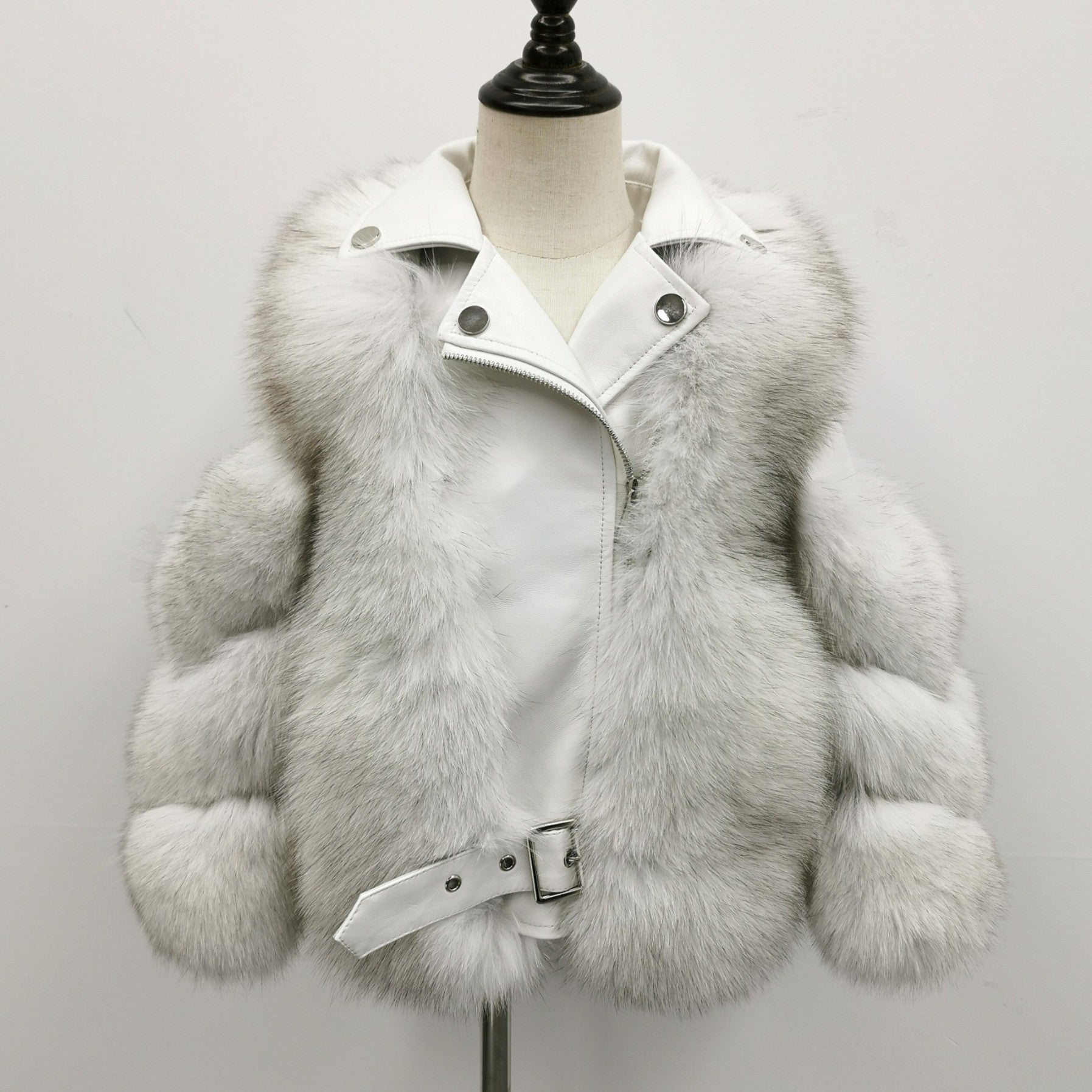 Children's Parent and Child Leather Collar Fox Fur Winter Coat - Janefur
