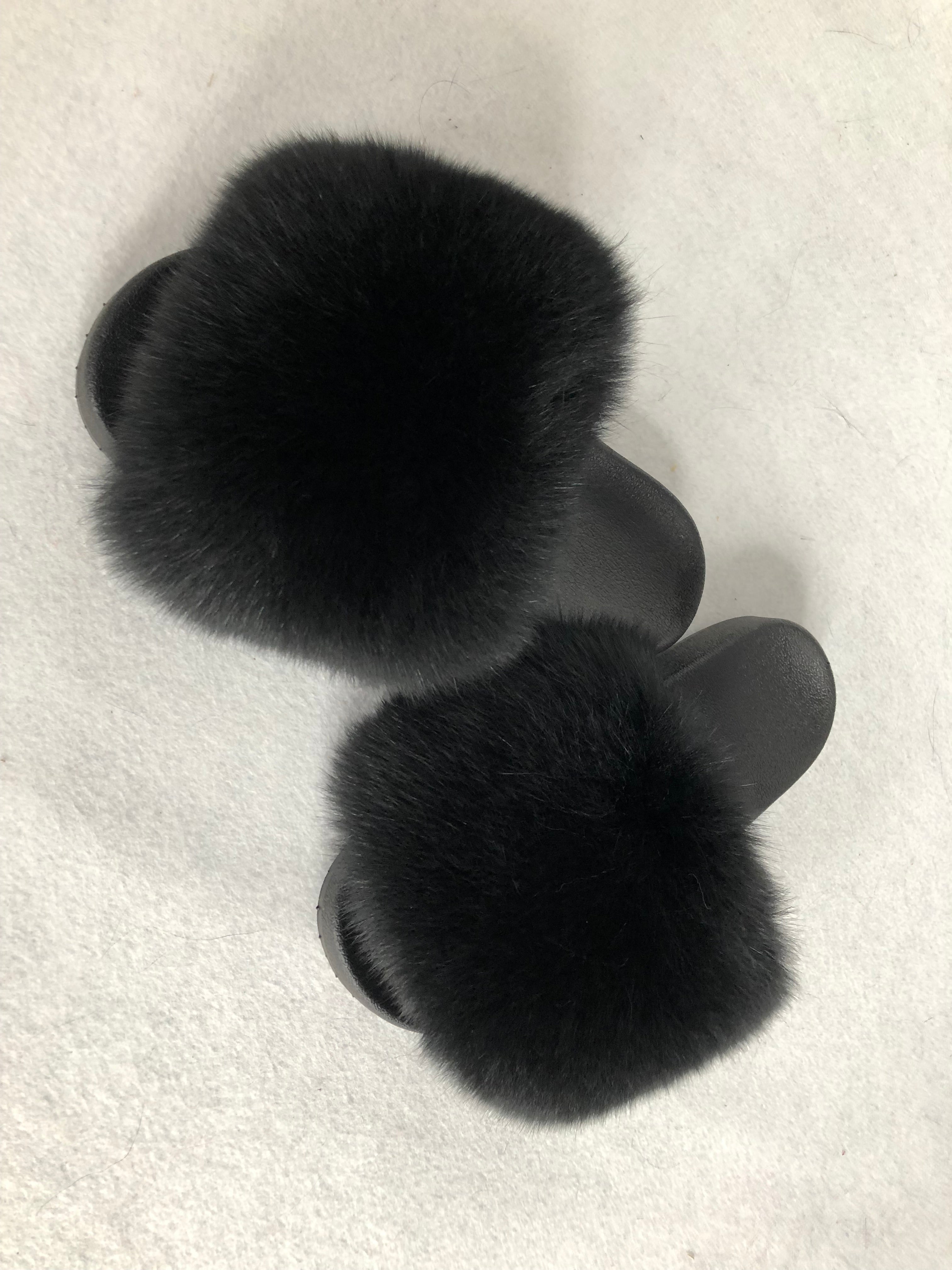 Janefur Women's Casual Slippers With Oversized Real Fox Fur (Black Sole)